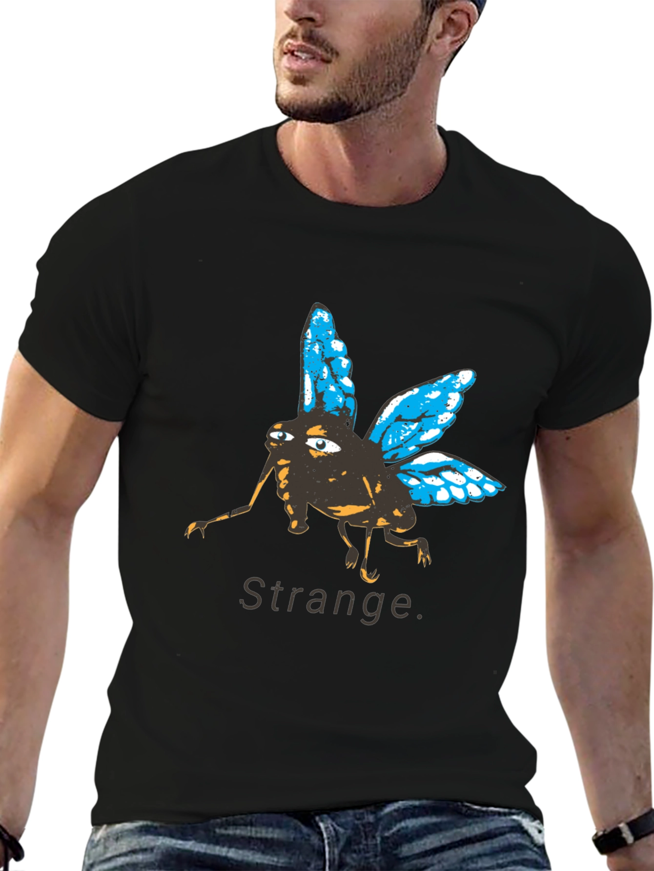 Black Strange Fly Graphic Tee - Unique Insect Print Shirt view 6