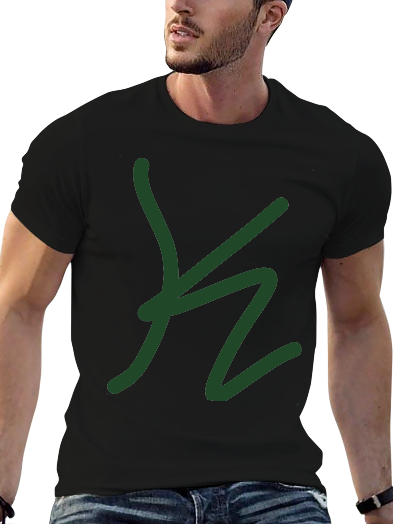 Black Black Graphic Tee - Abstract Green Design view 6