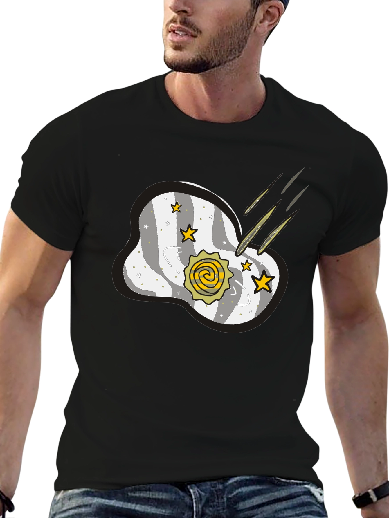 Black Cosmic Meteor Shower Graphic T-Shirt view 6