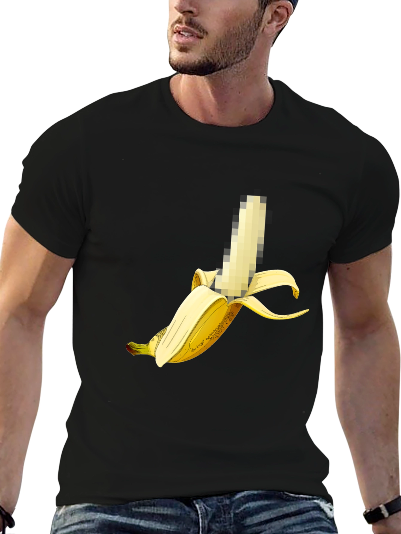 Black Censored Banana Graphic Tee - Unisex Black T-Shirt view 6