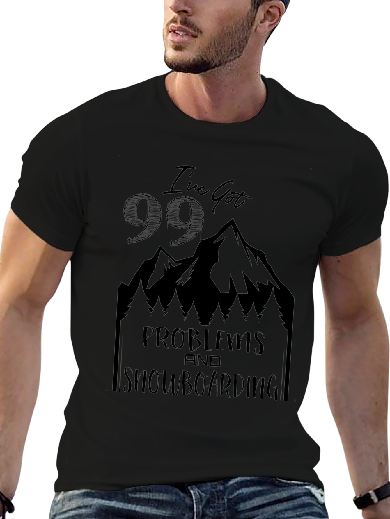 Black I've Got 99 Problems Snowboarding T-Shirt view 6