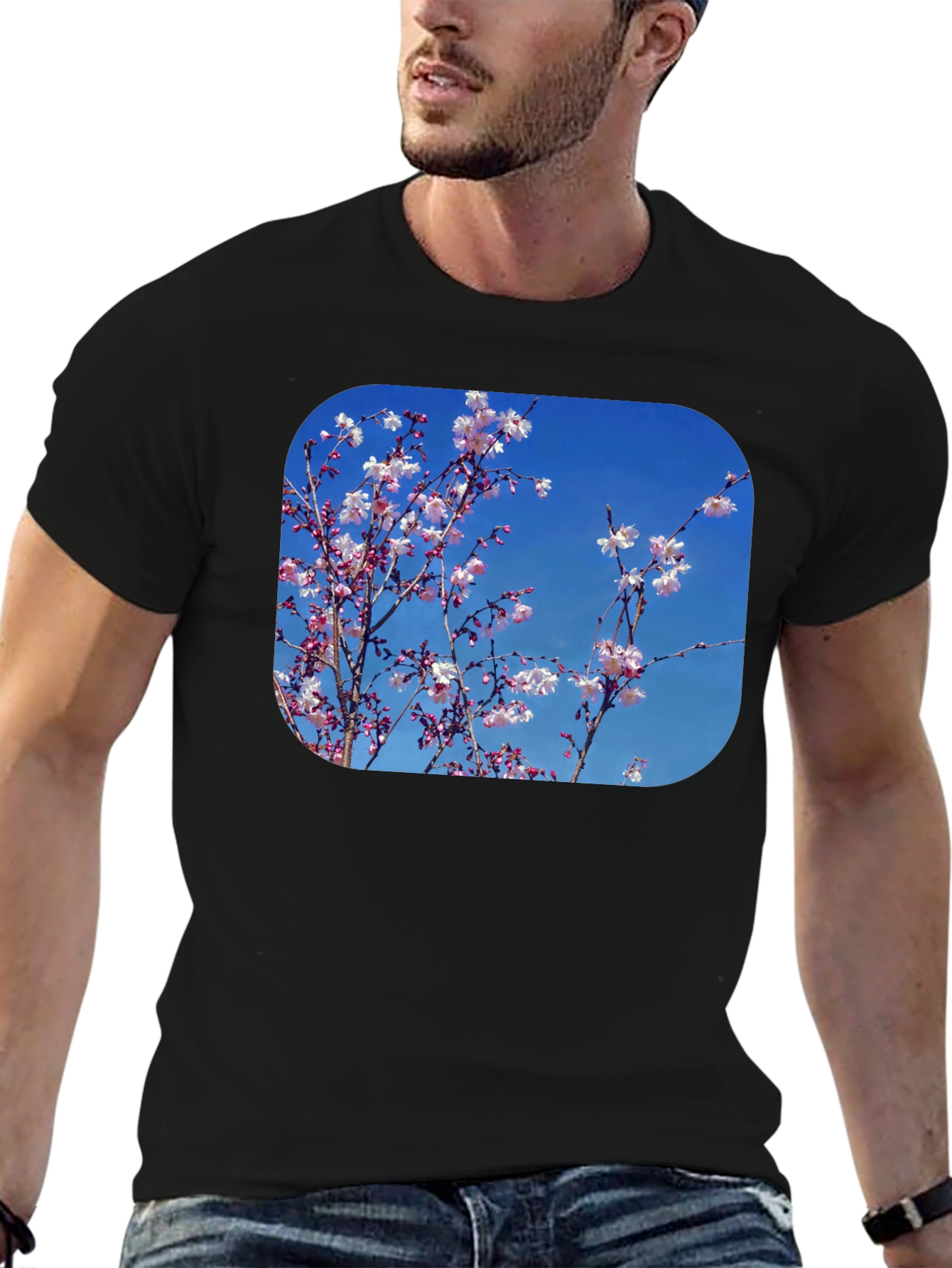 Black Blossom Tee - Black Cotton Blend with Floral Print view 6