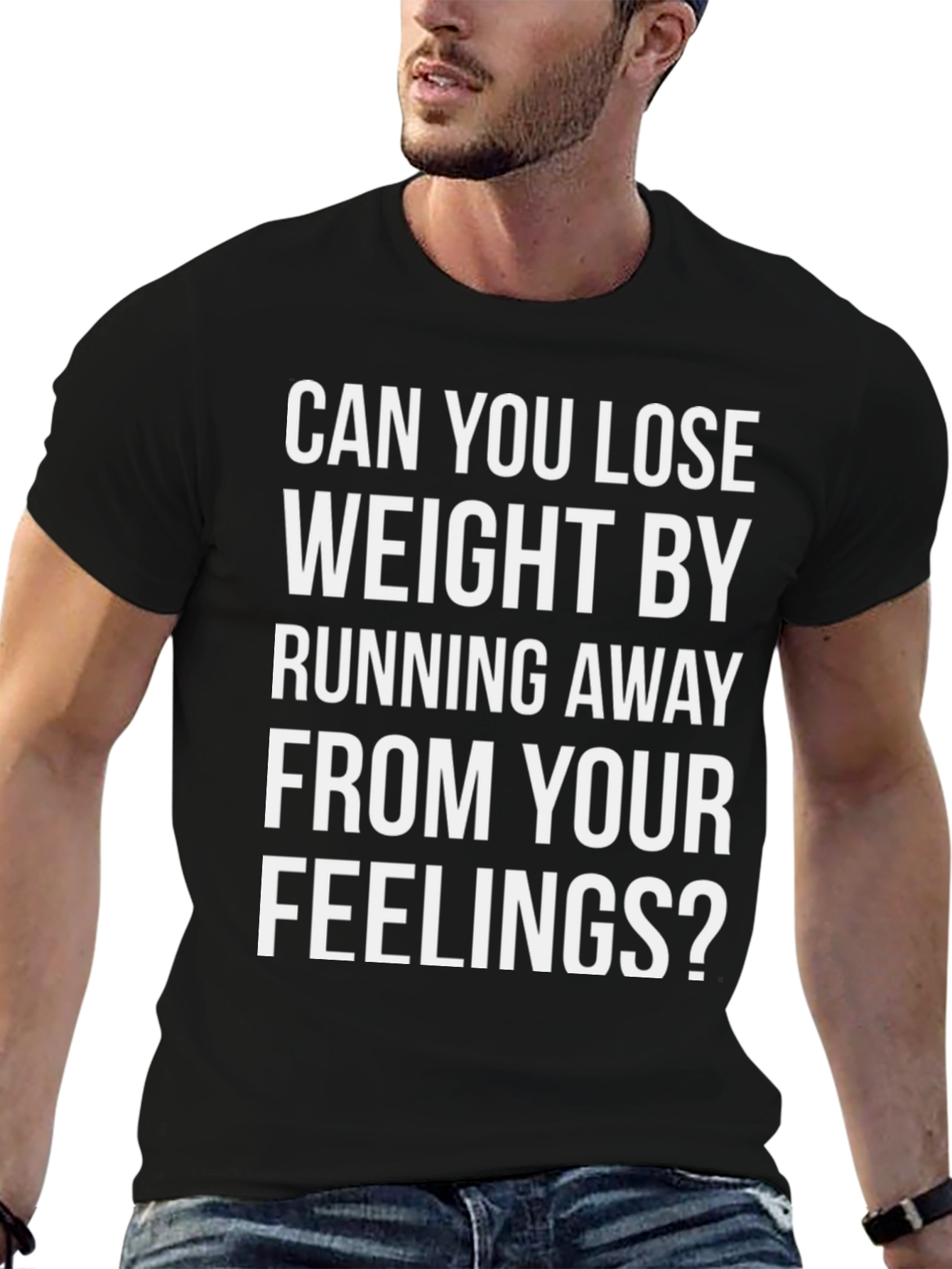 Black Funny Run Away From Your Feelings T-Shirt view 6
