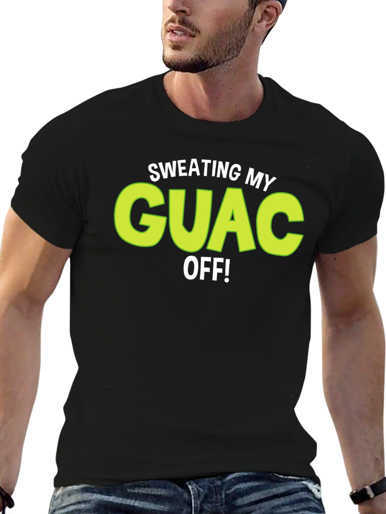 Black Sweating My Guac Off! Funny Graphic Tee view 6