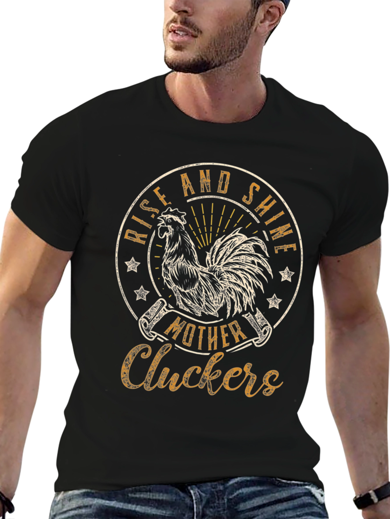 Black Rise and Shine T-Shirt - Mother Cluckers Rooster Tee view 6