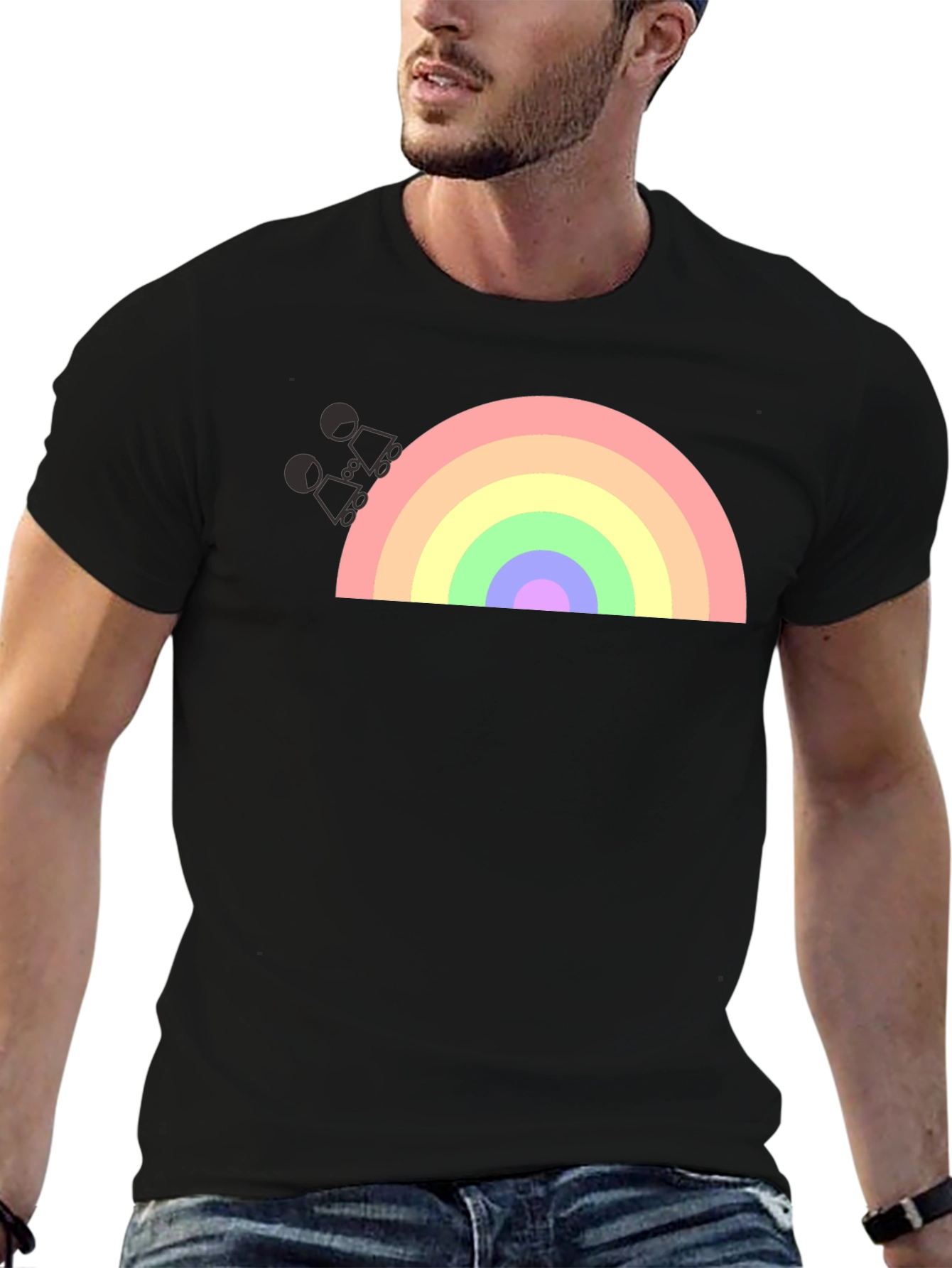 Black Rainbow Graphic T-Shirt - Black Cotton Blend view 6