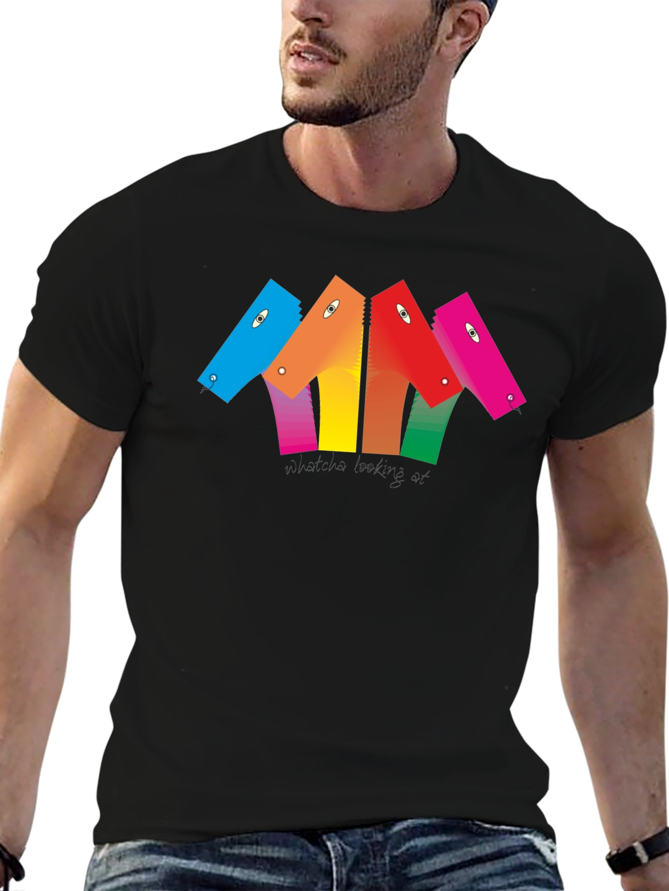 Black Abstract Colorful Heads Graphic T-Shirt - Unisex Black Tee view 6
