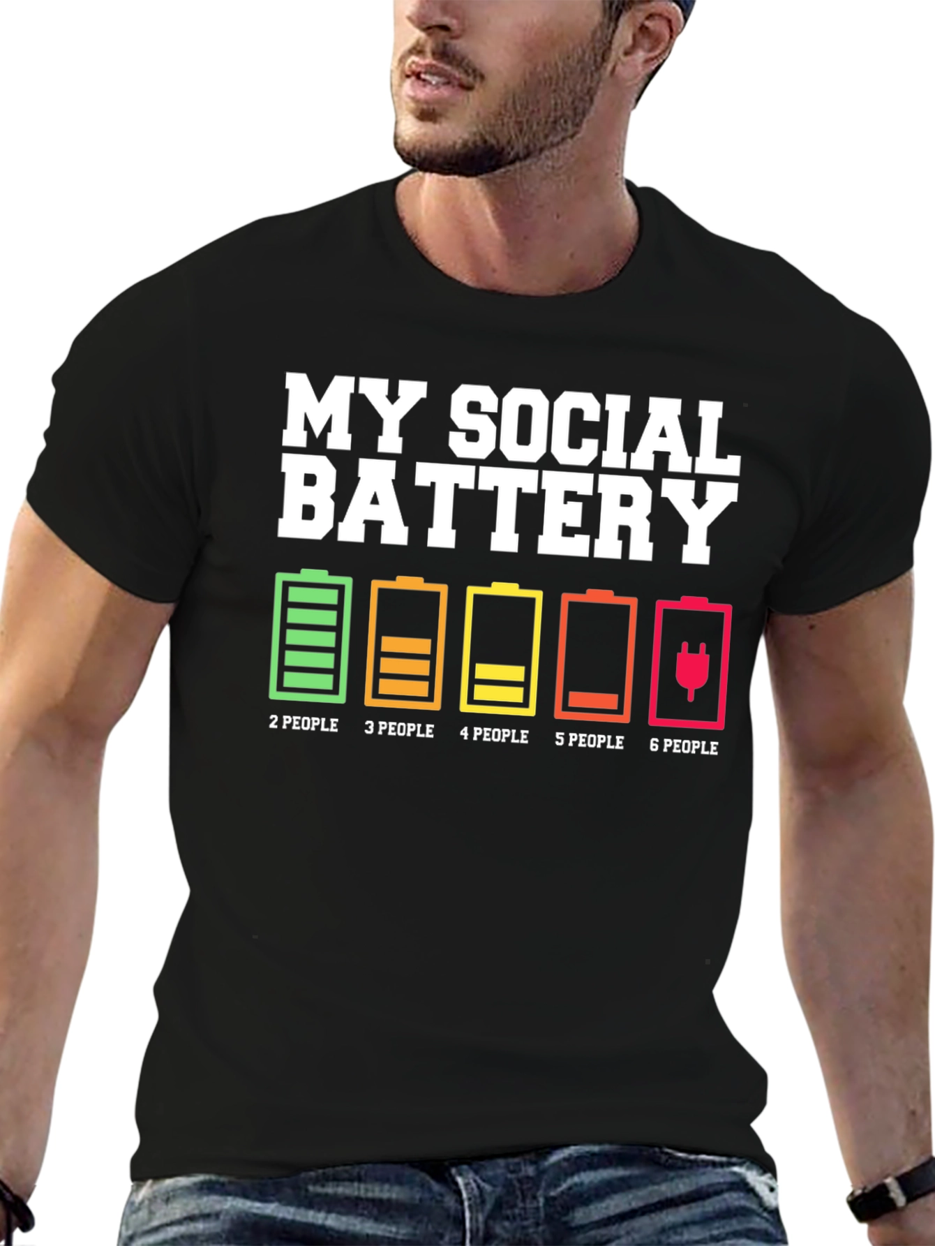 Black My Social Battery T-Shirt - Introvert Humor Tee view 6