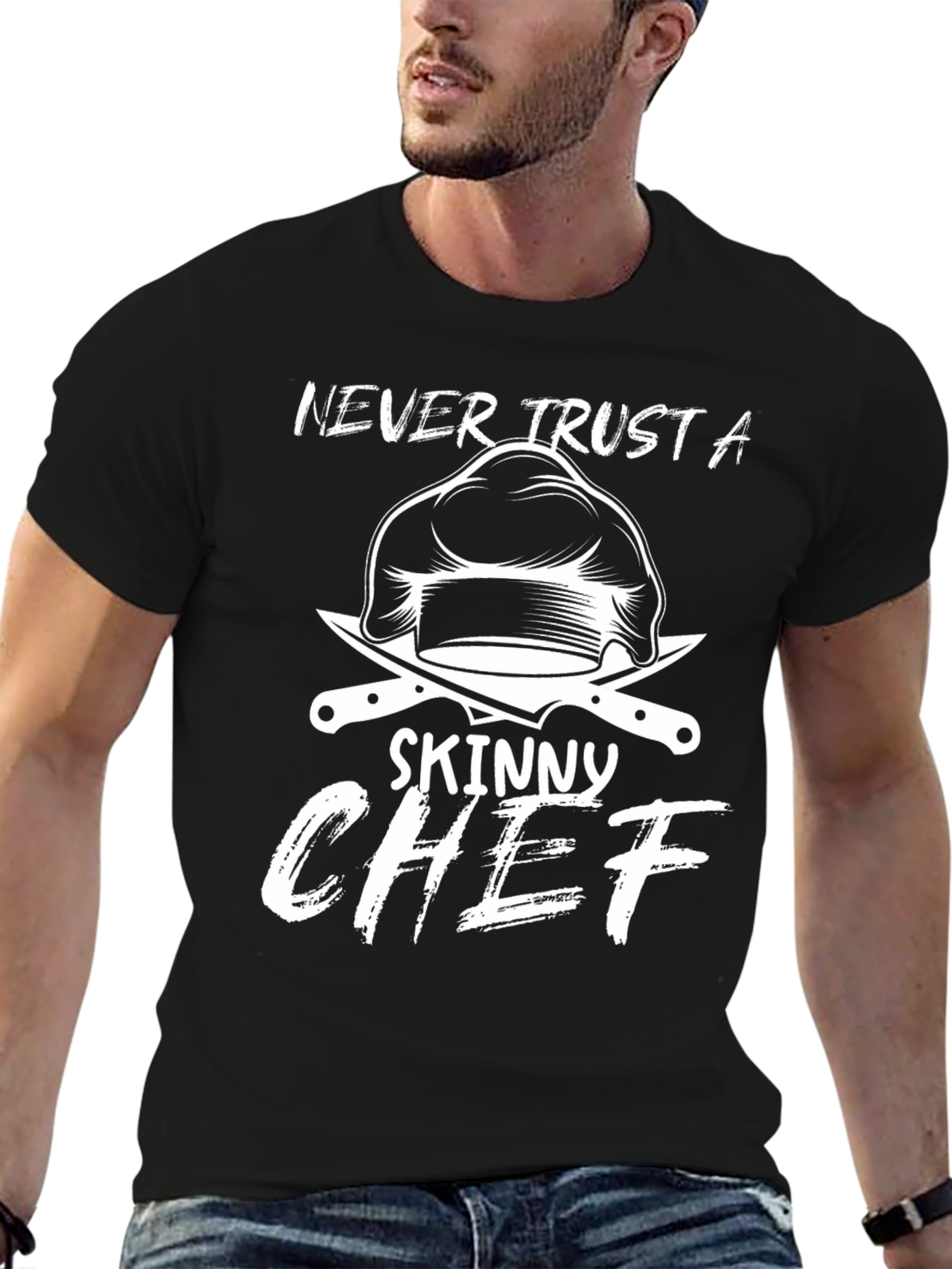 Black Never Trust A Skinny Chef Graphic T-Shirt view 6