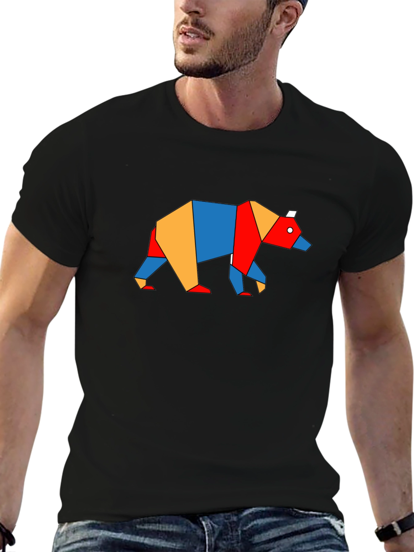 Black Geometric Bear Graphic Tee - Black view 6