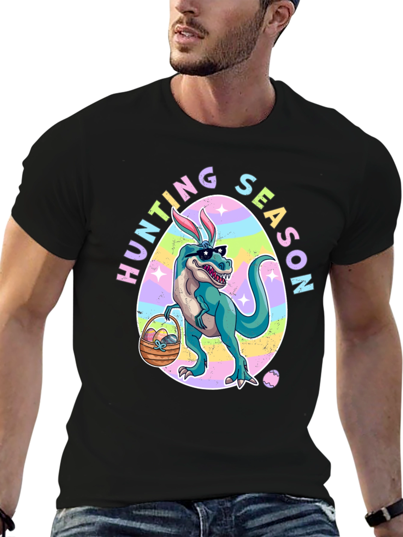 Black Dino Easter Hunting Season T-Shirt view 6