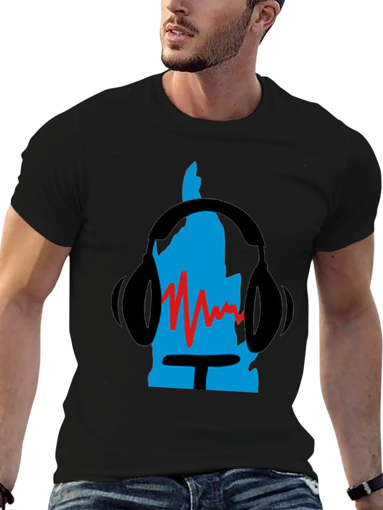 Black Retro Music Headphone Graphic Tee - Black view 6