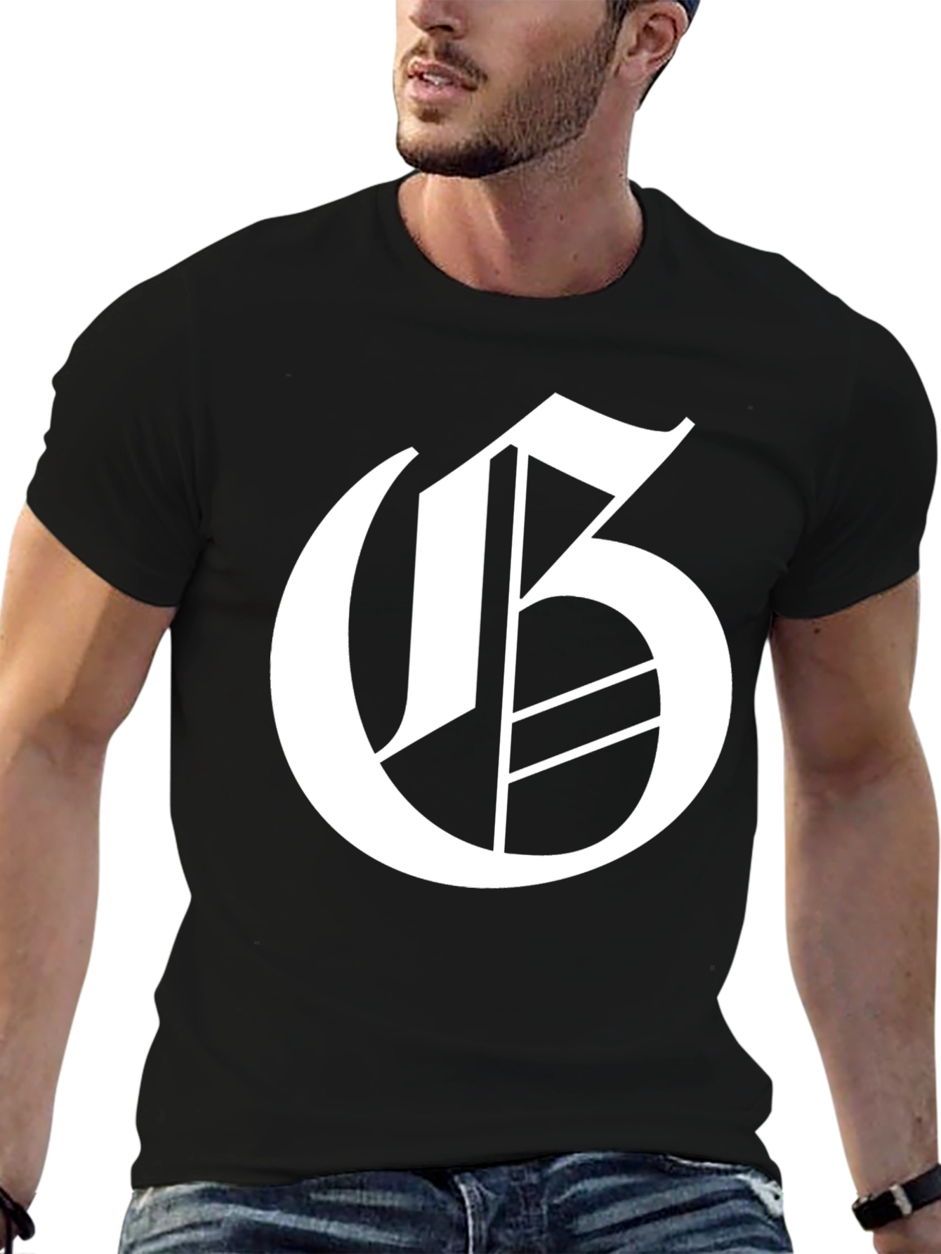 Black Letter G Graphic Tee - Black Cotton Blend view 6