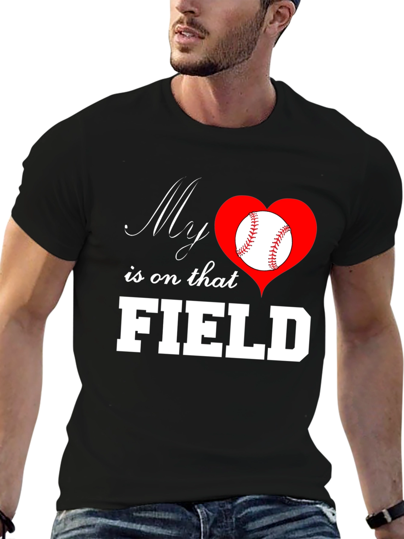 Black Baseball Mom T-Shirt: My Heart is on That Field view 6