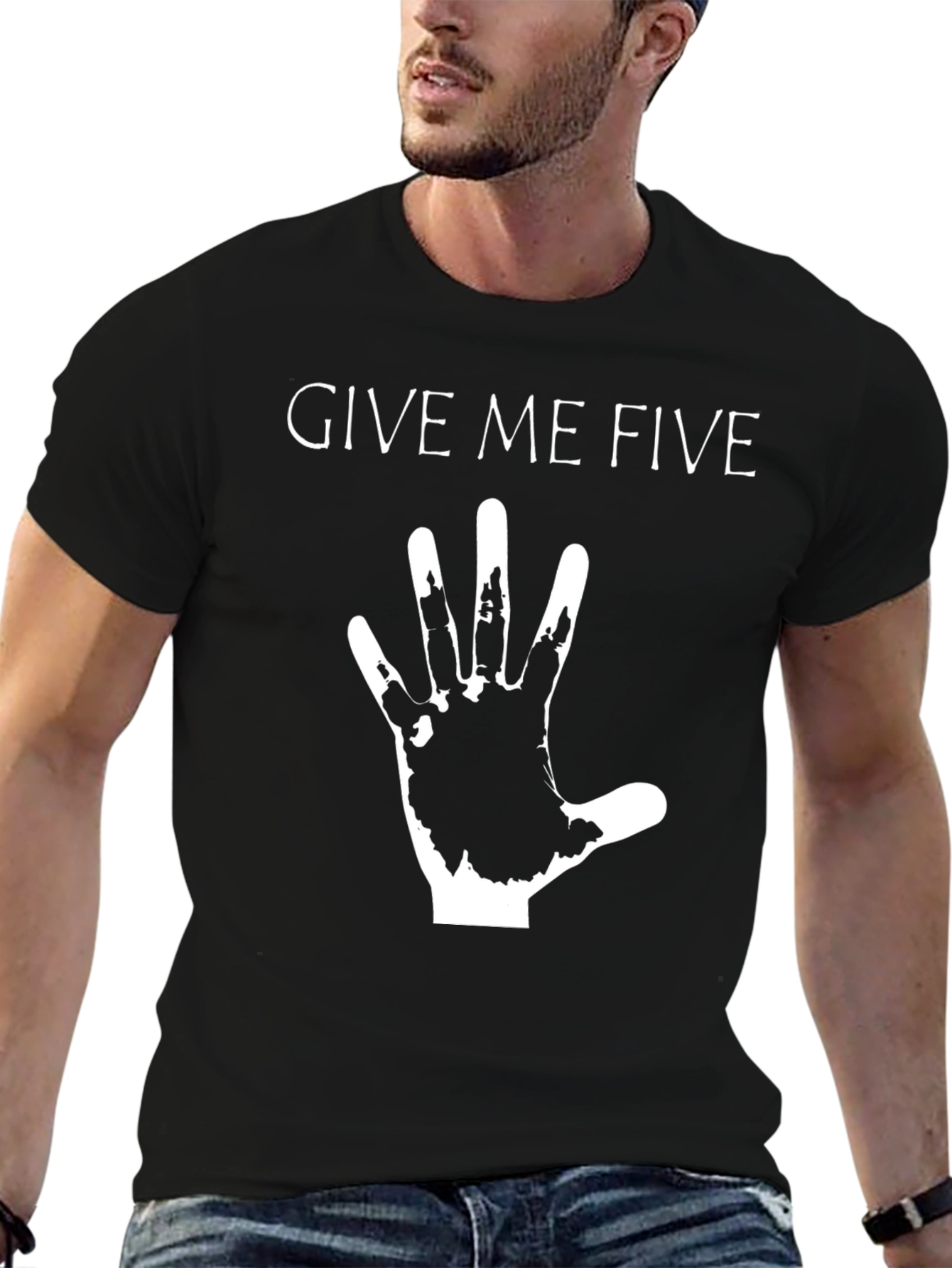 Black Give Me Five Graphic T-Shirt - Black Cotton Tee view 6
