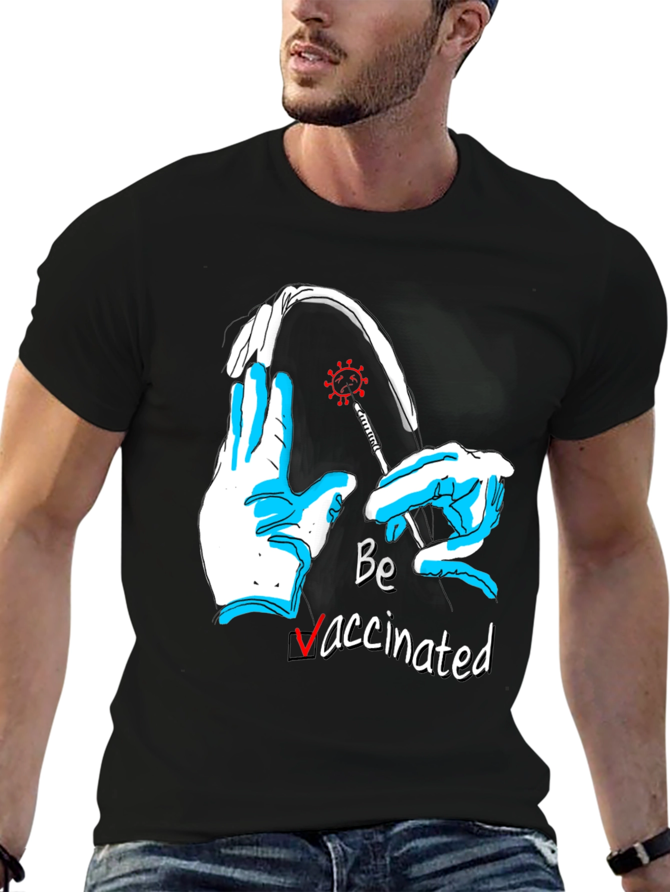 Black Be Vaccinated Graphic Tee - Black view 6