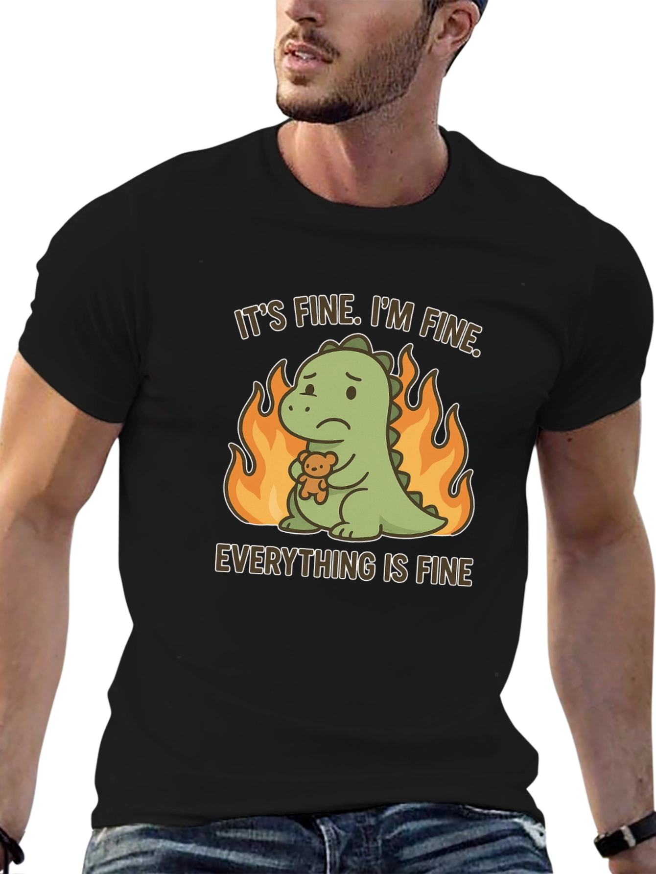 Black It's Fine Dinosaur T-Shirt view 6