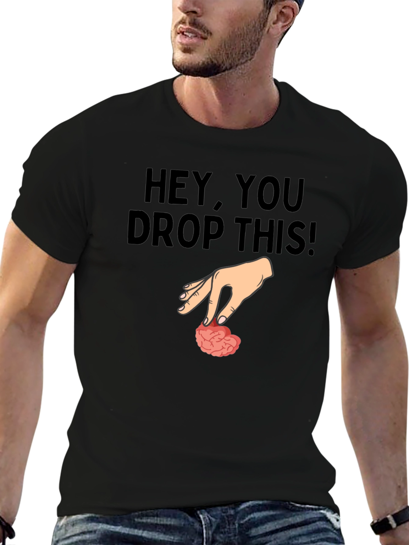 Black Hey, You Drop This! Brain Humor Graphic T-Shirt view 6