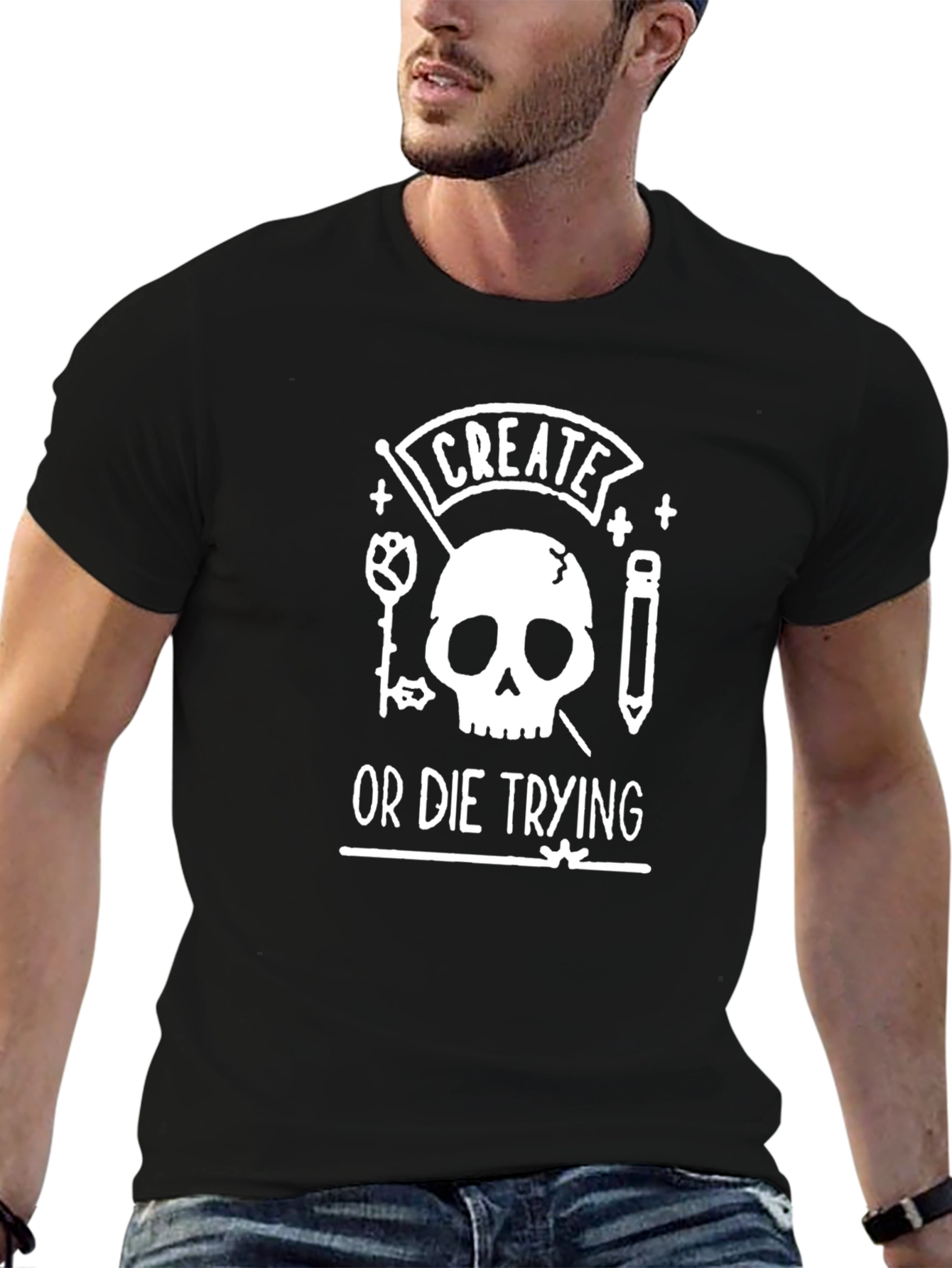 Black Create or Die Trying Graphic T-Shirt view 6
