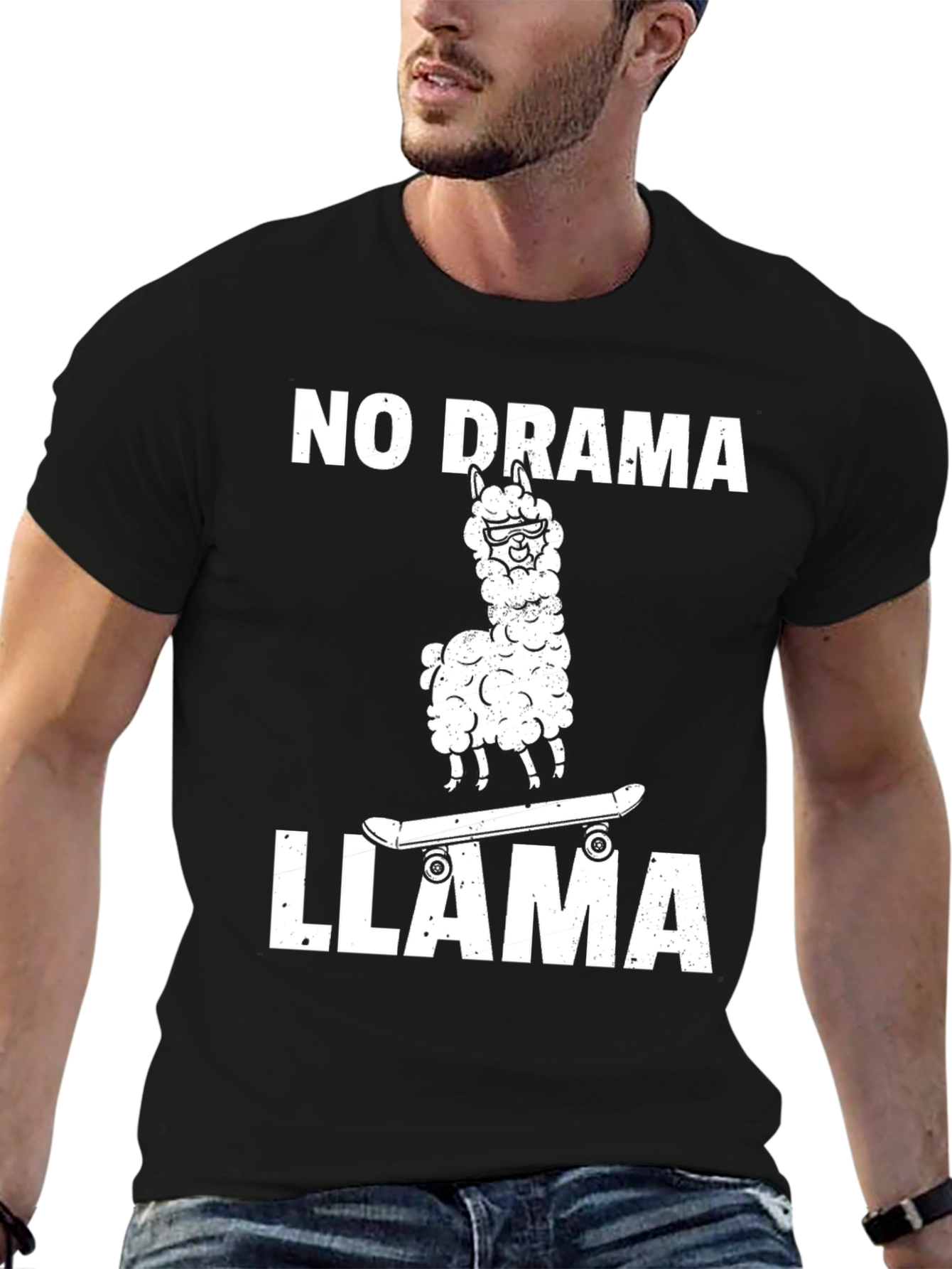 Black No Drama Llama T-Shirt - Skateboard Graphic view 6