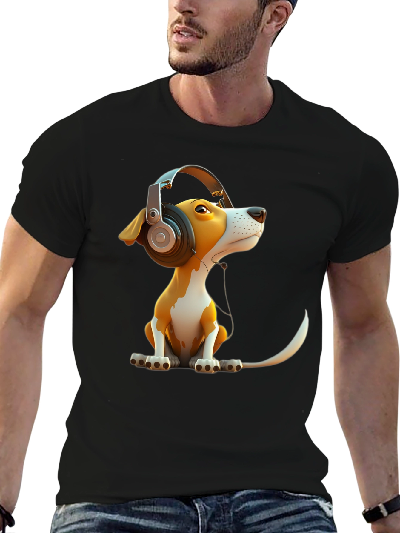 Black Dog with Headphones Graphic Tee view 6