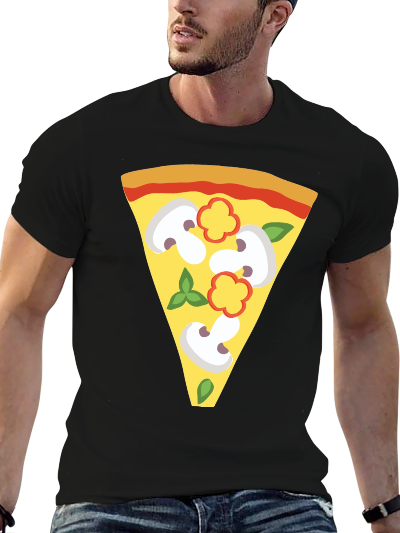 Black Pizza Slice Graphic Tee - Unique Foodie T-Shirt view 6