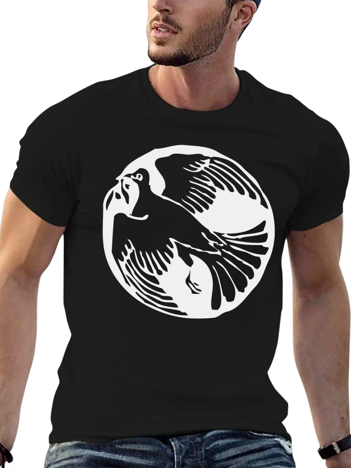 Black Yin Yang Bird Graphic Tee - Black view 6