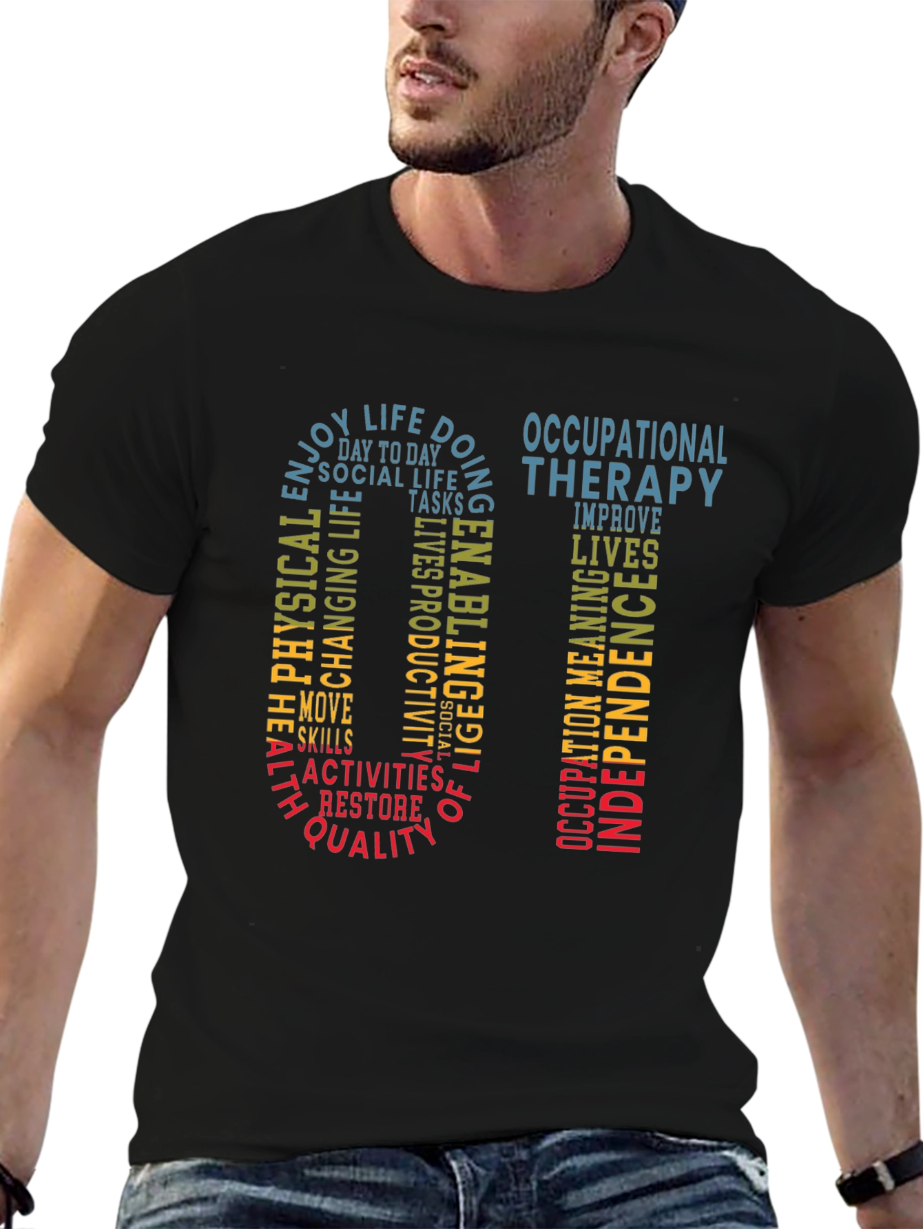 Black Occupational Therapy Word Art T-Shirt view 6