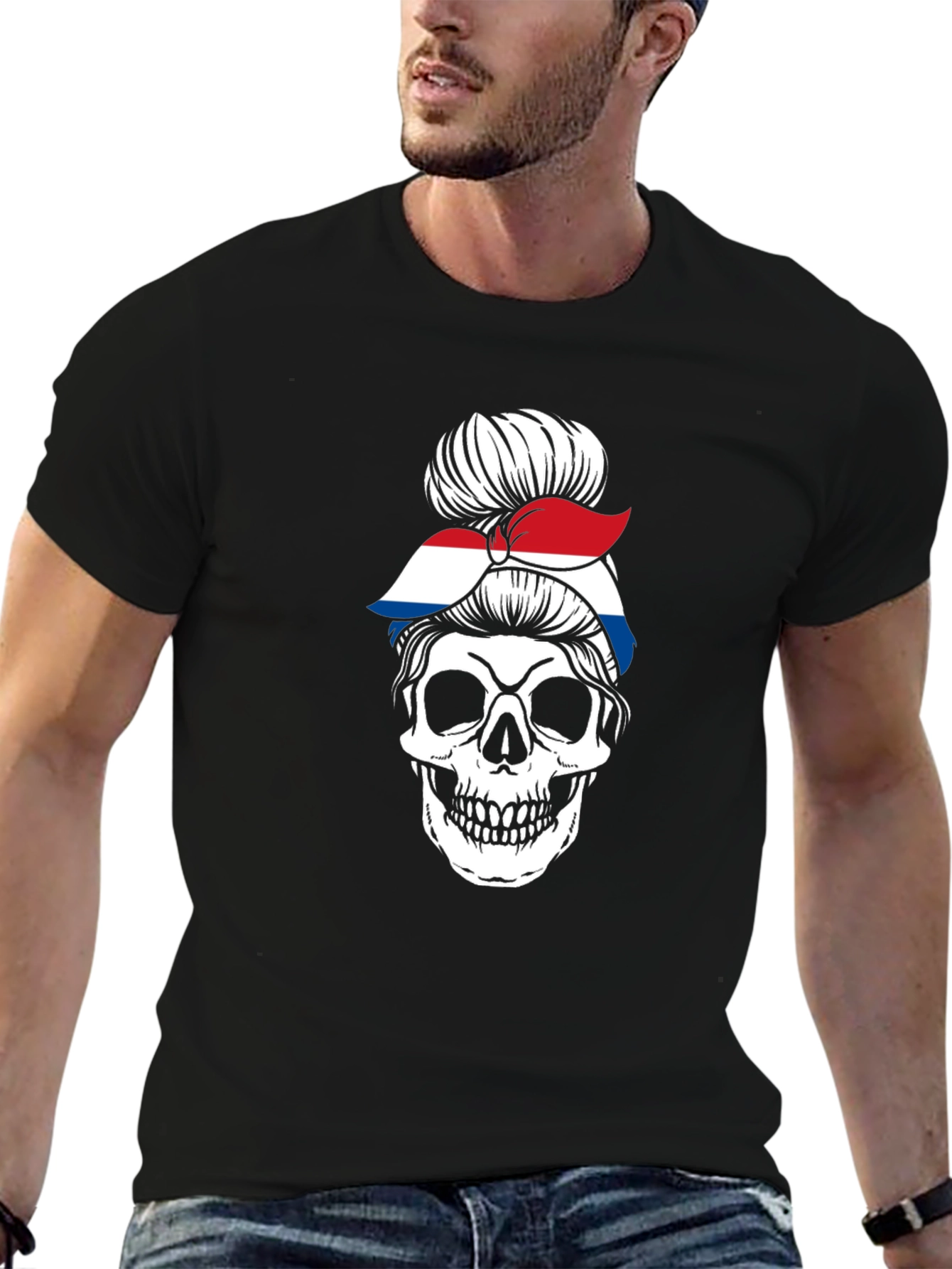Skull Messy Bun T-Shirt - 6