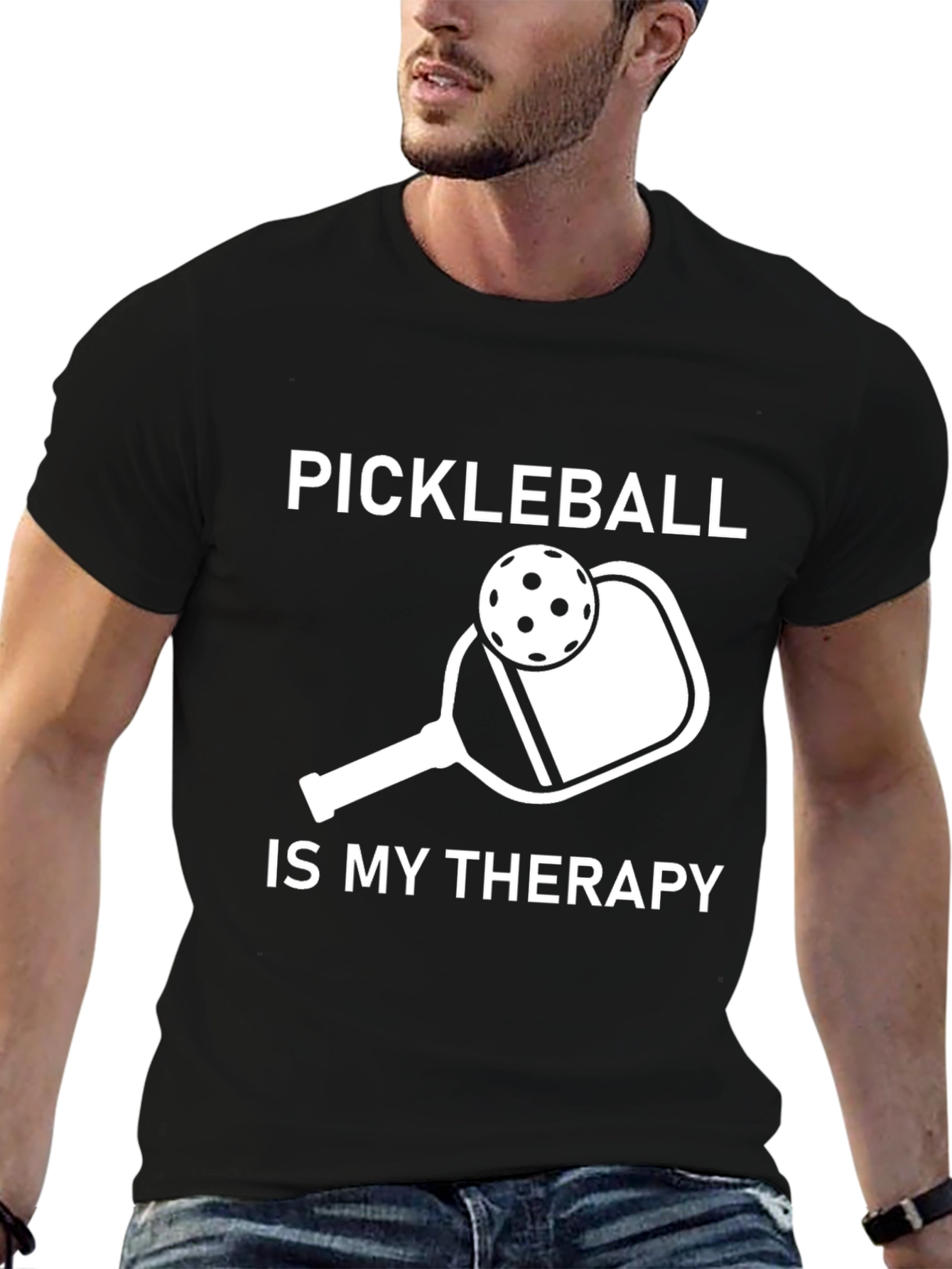 Black Pickleball Therapy T-Shirt view 6
