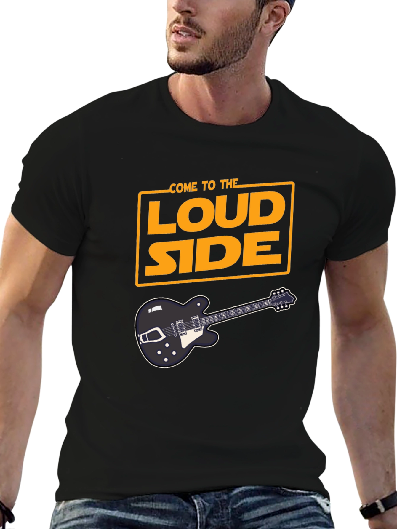 Black Come To The Loud Side T-Shirt - Black Guitar Tee view 6