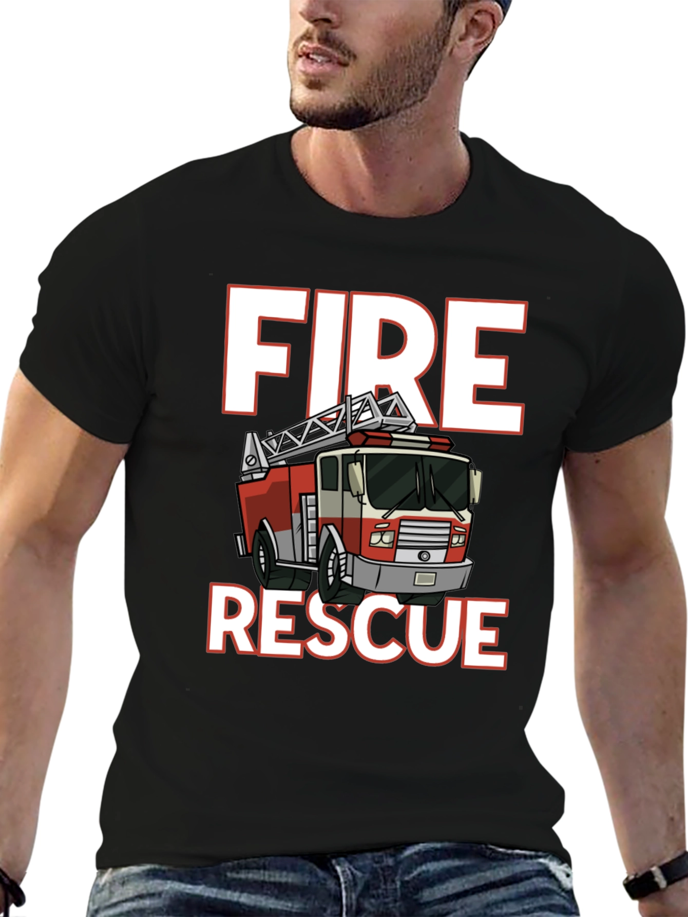 Black Fire Rescue T-Shirt - Black Cotton Tee view 6