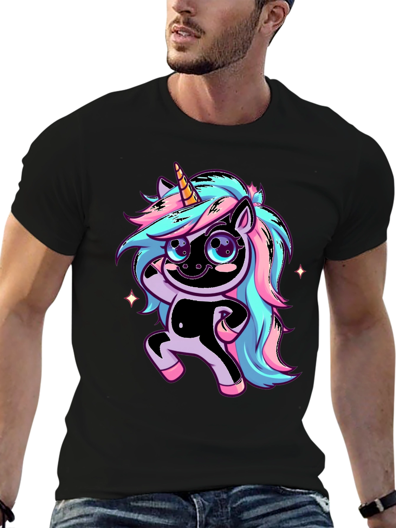 Black Unicorn Graphic Black T-Shirt view 6
