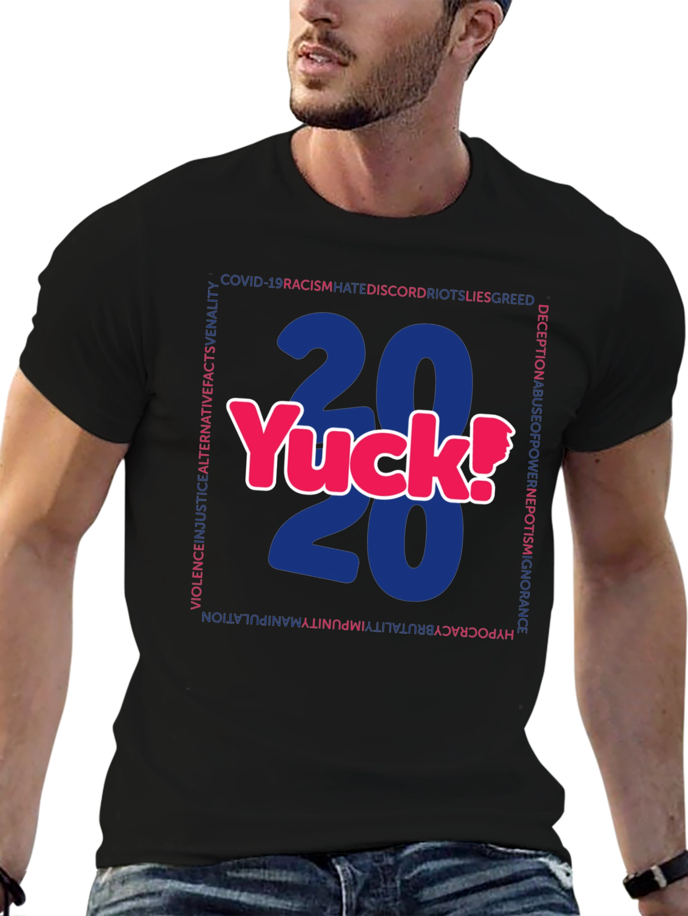 Black 2020 Yuck! Graphic Print Crew Neck T-Shirt view 6