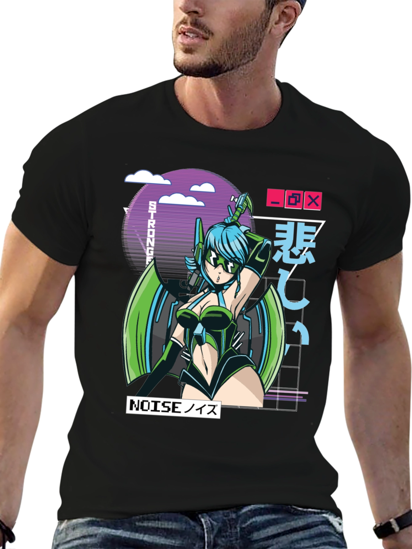 Black Anime Girl Graphic T-Shirt - Black Cotton Tee view 6