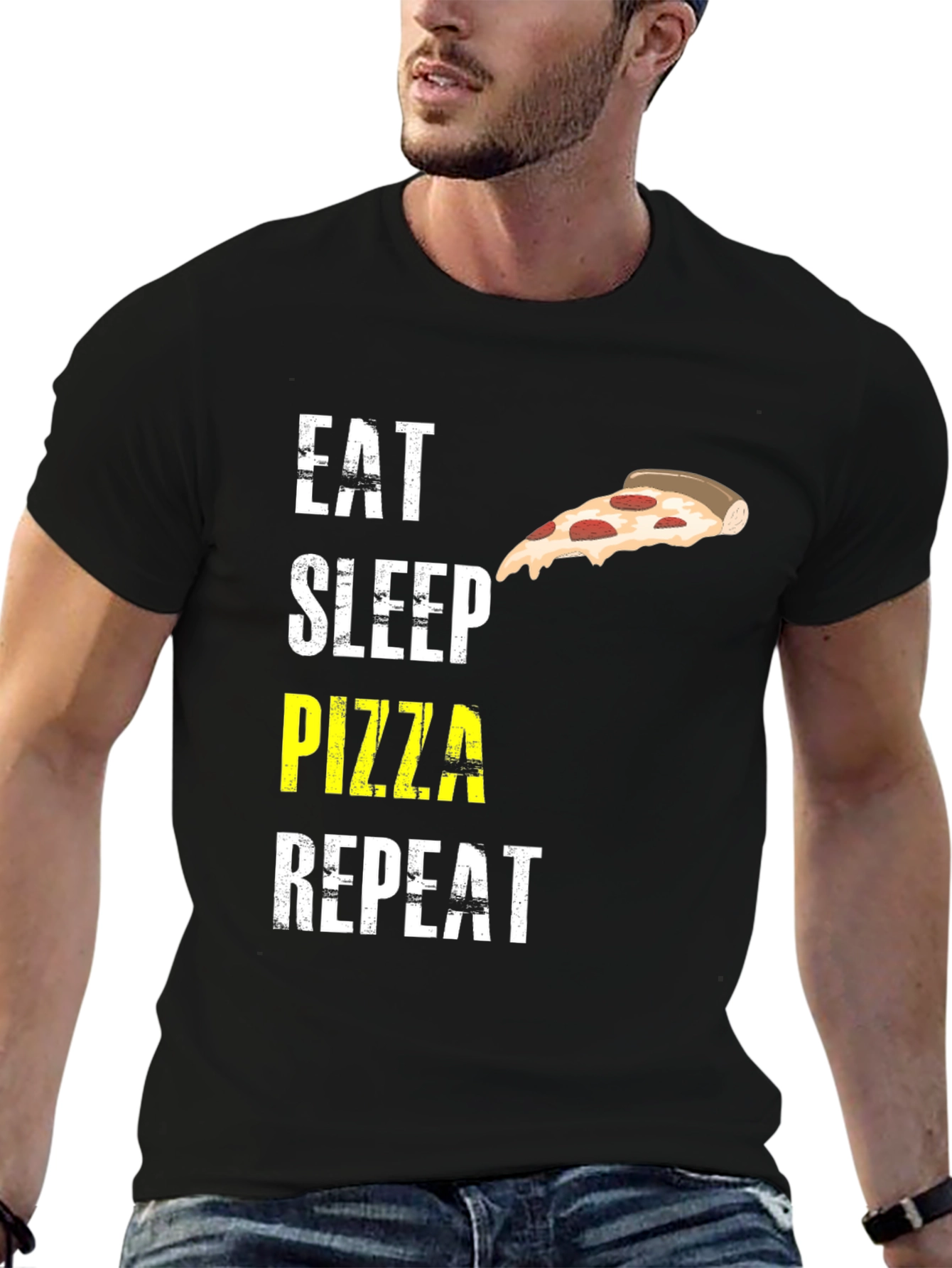 Black Eat Sleep Pizza Repeat Graphic T-Shirt view 6