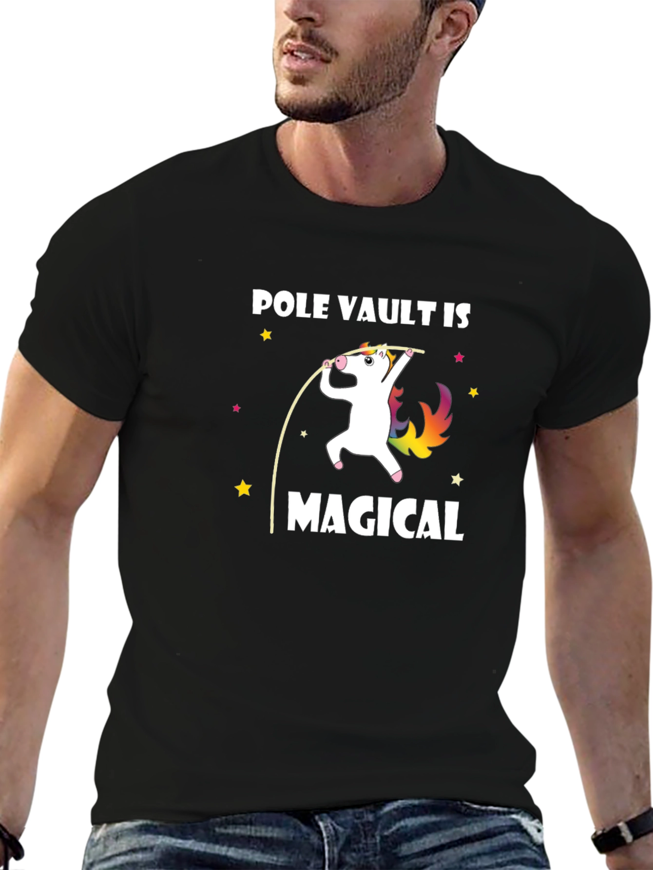 Black Pole Vault is Magical Unicorn Graphic Tee view 6