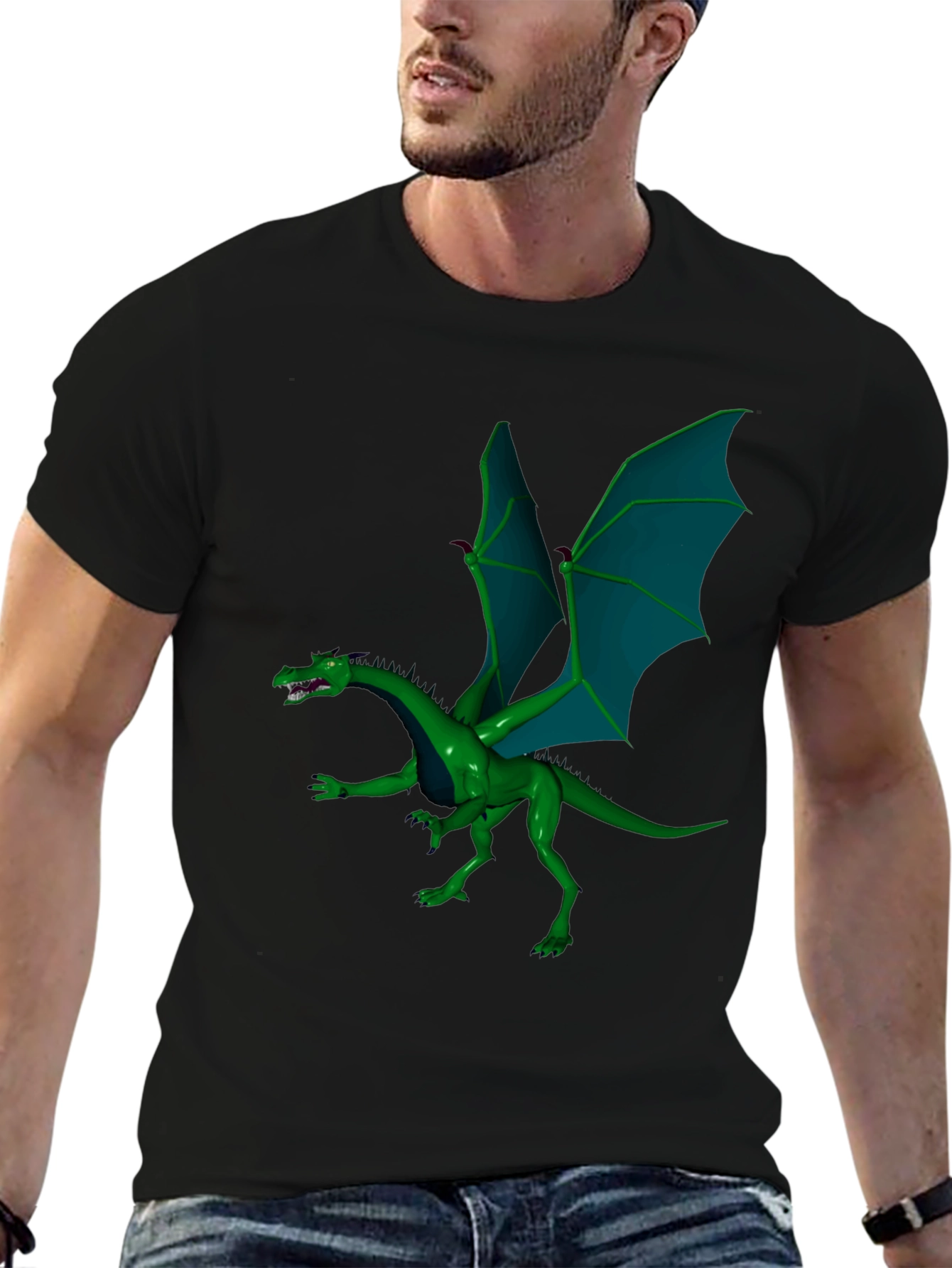 Black Green Dragon Graphic Tee view 6