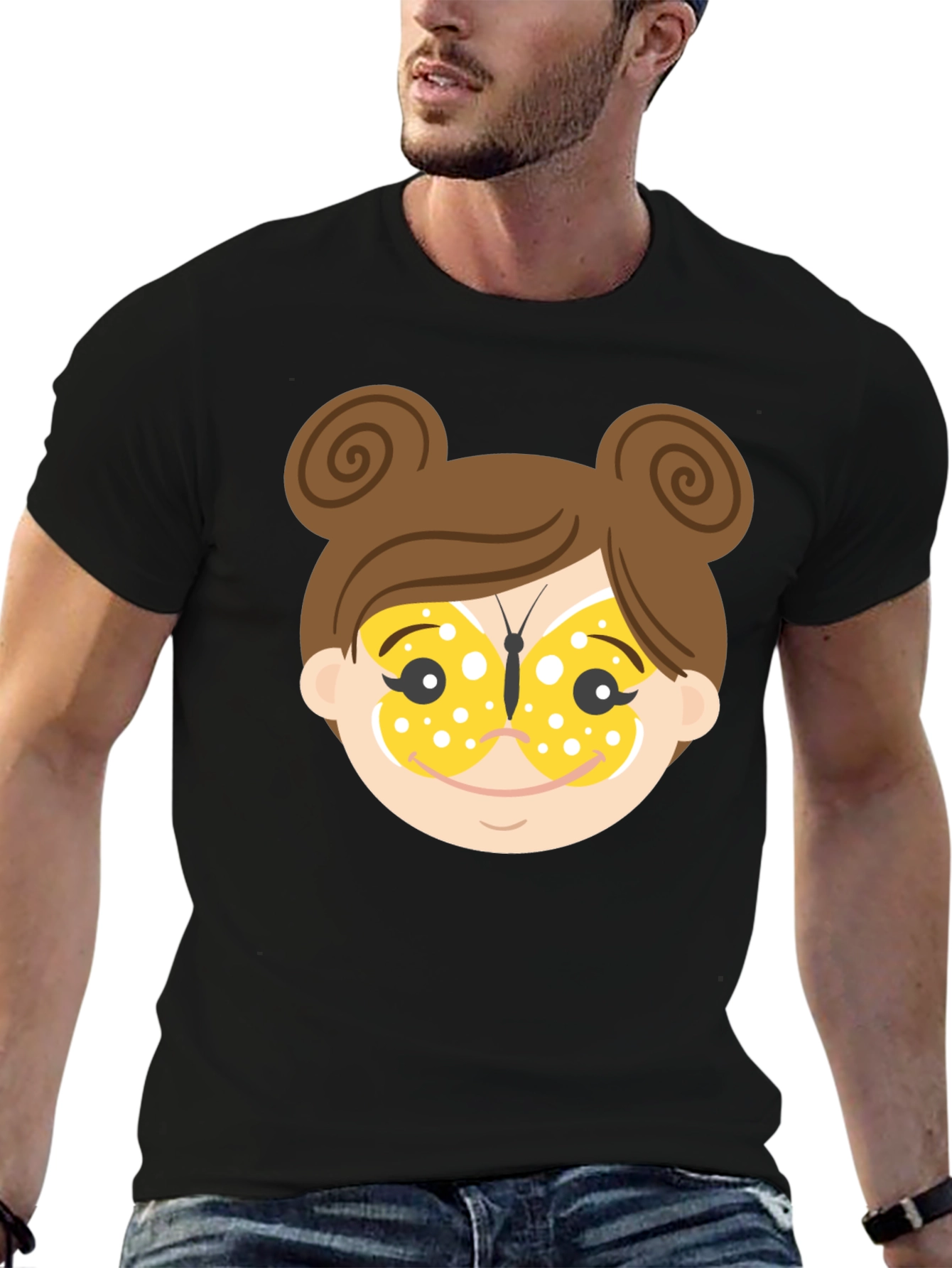Black Cartoon Girl Face T-Shirt view 6