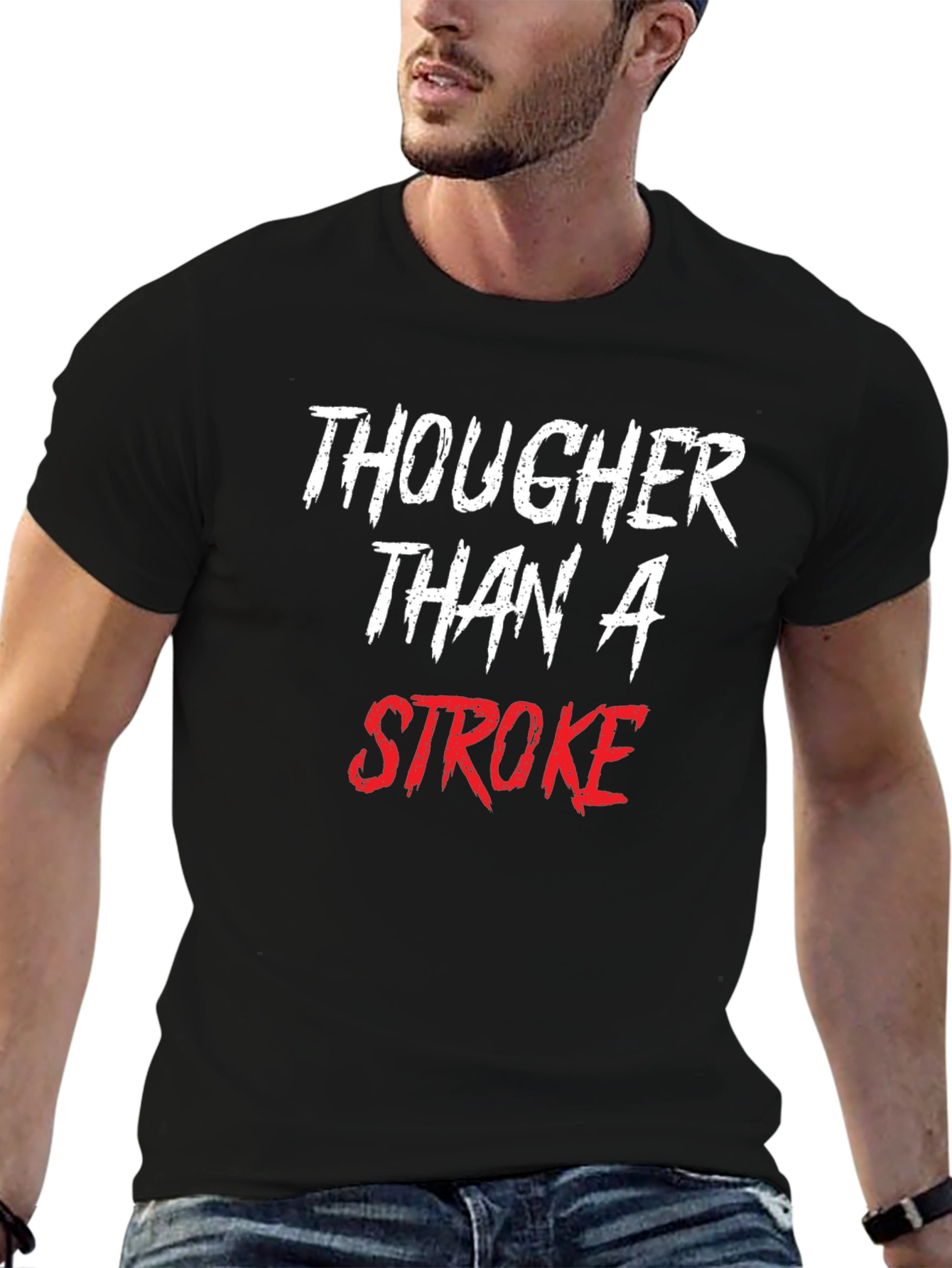 Black Tougher Than a Stroke Graphic T-Shirt view 6