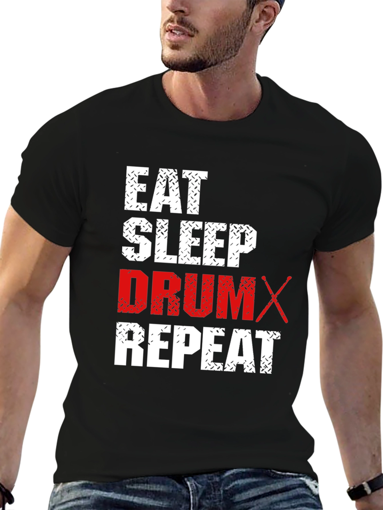 Black Eat Sleep Drum Repeat Black T-Shirt view 6