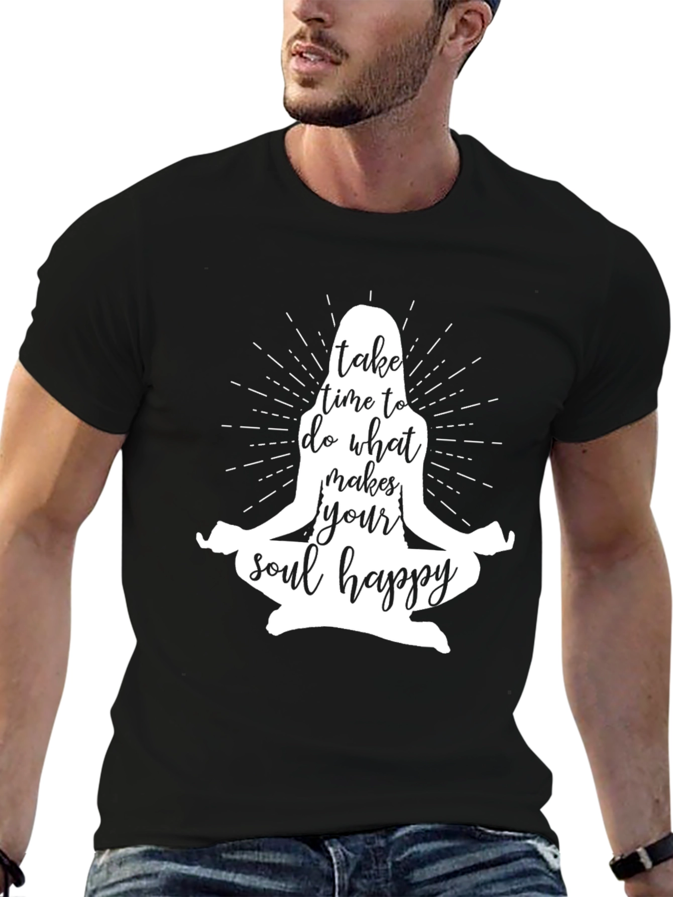 Black Soul Happy Graphic Tee - Meditating Yoga Shirt view 6