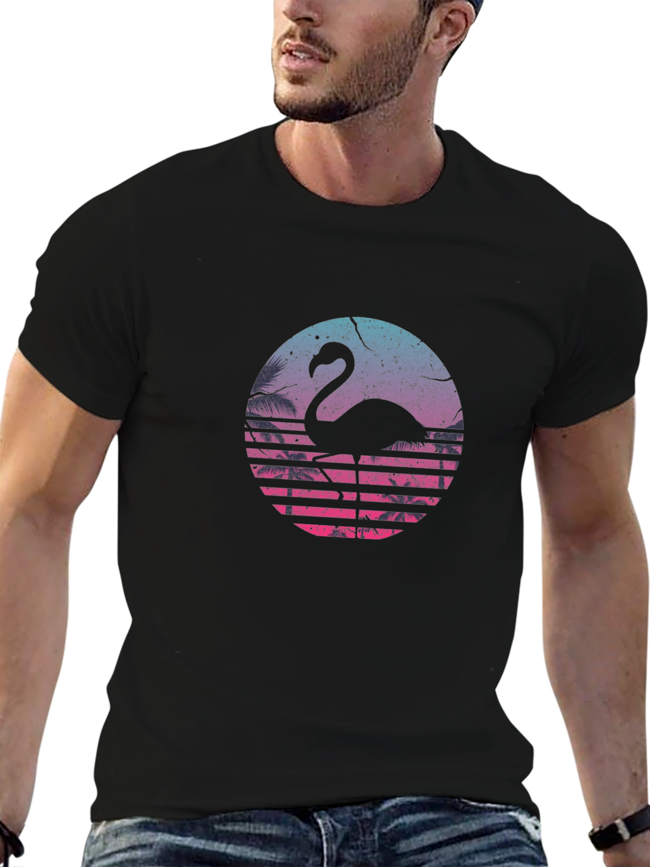 Black Retro Flamingo Graphic T-Shirt - Black view 6