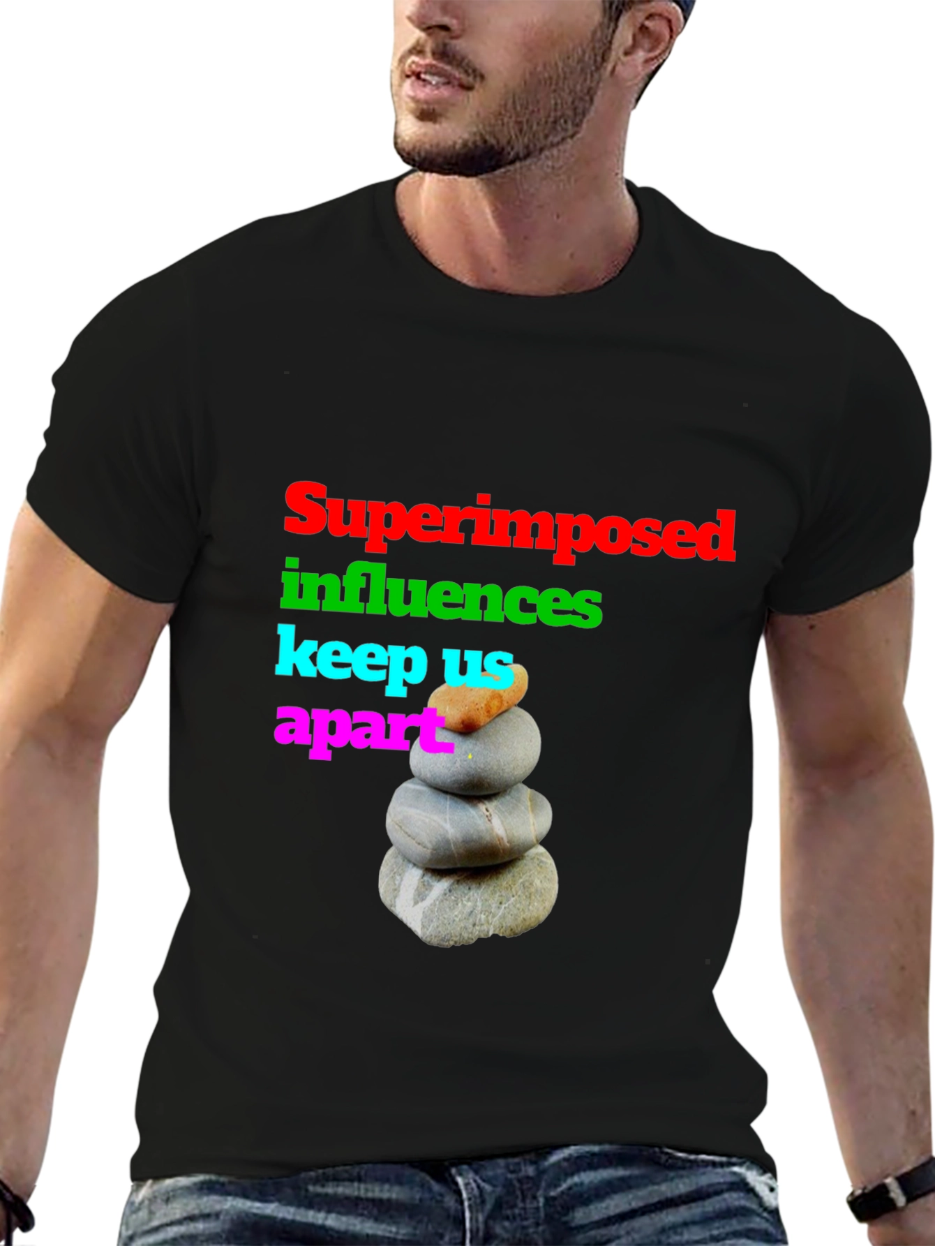 Black Stacked Stones Graphic Tee view 6