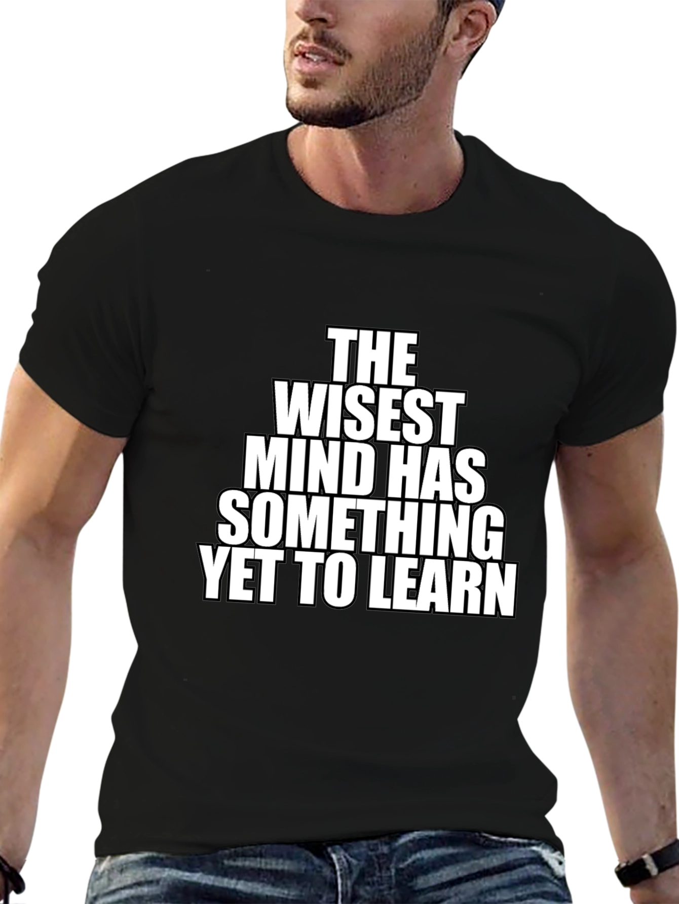 Black The Wisest Mind T-Shirt | Mens Black Novelty Tee view 6