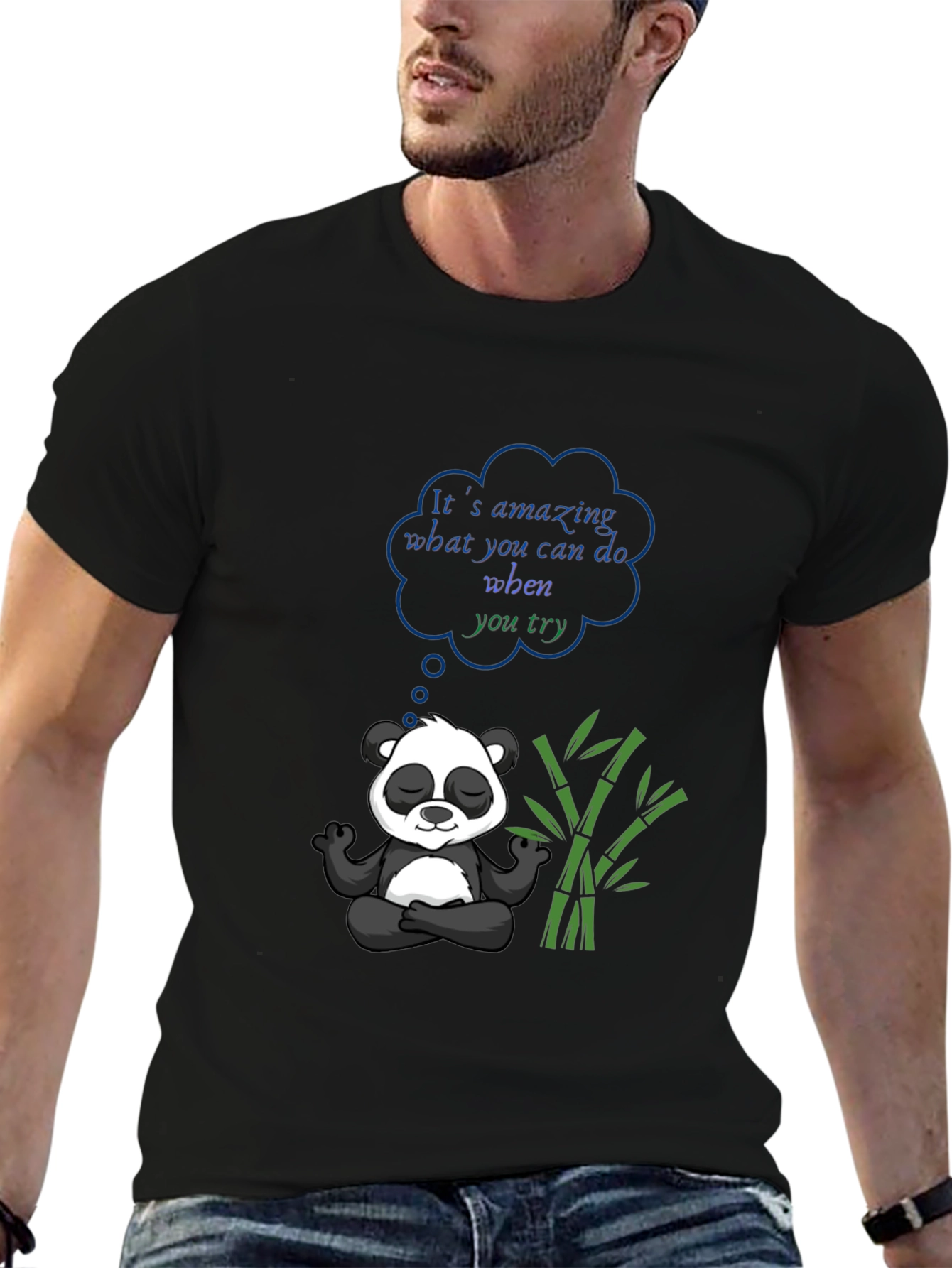 Black Meditating Panda Graphic Tee view 6