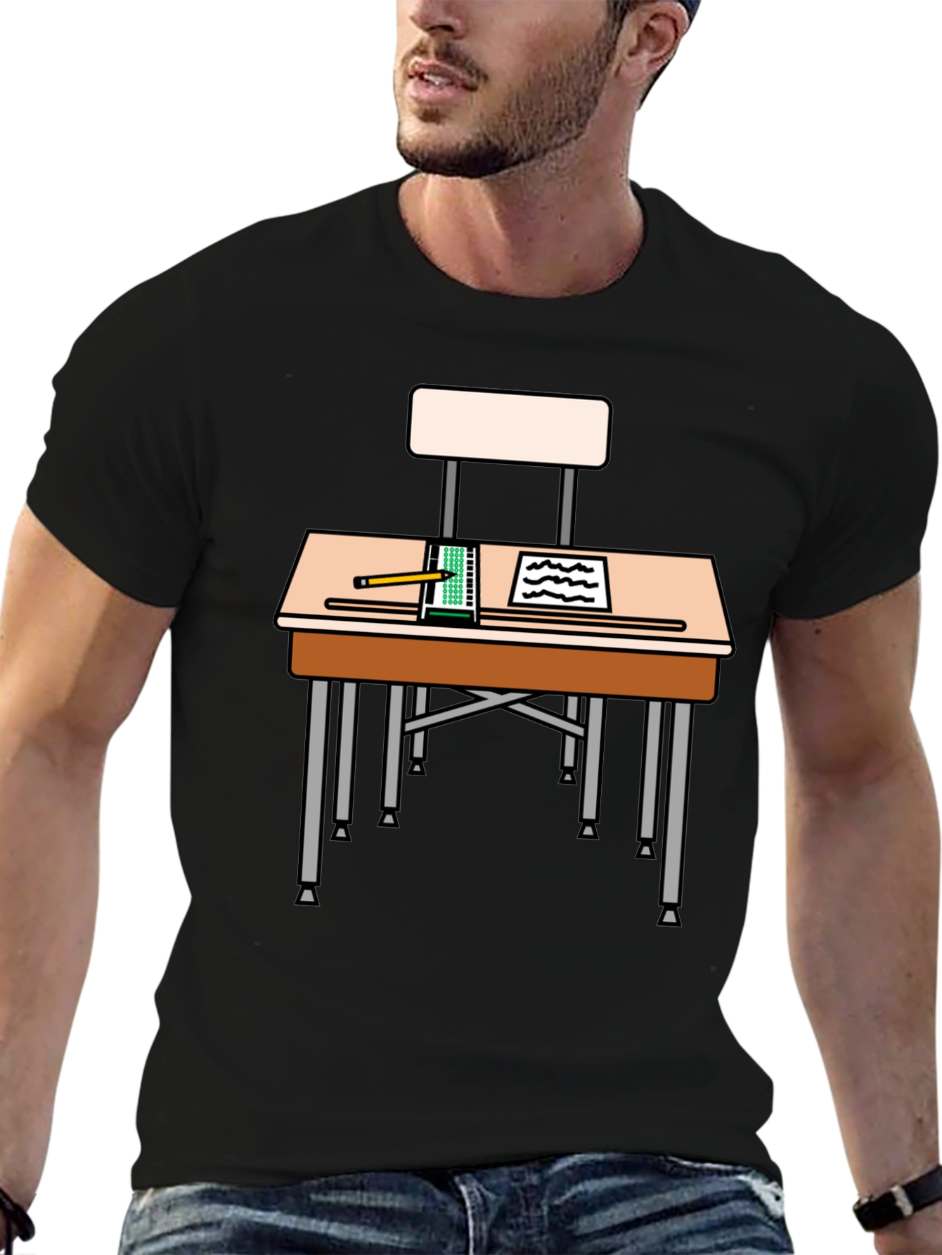 Black Student Desk Graphic T-Shirt - Back to School Style view 6