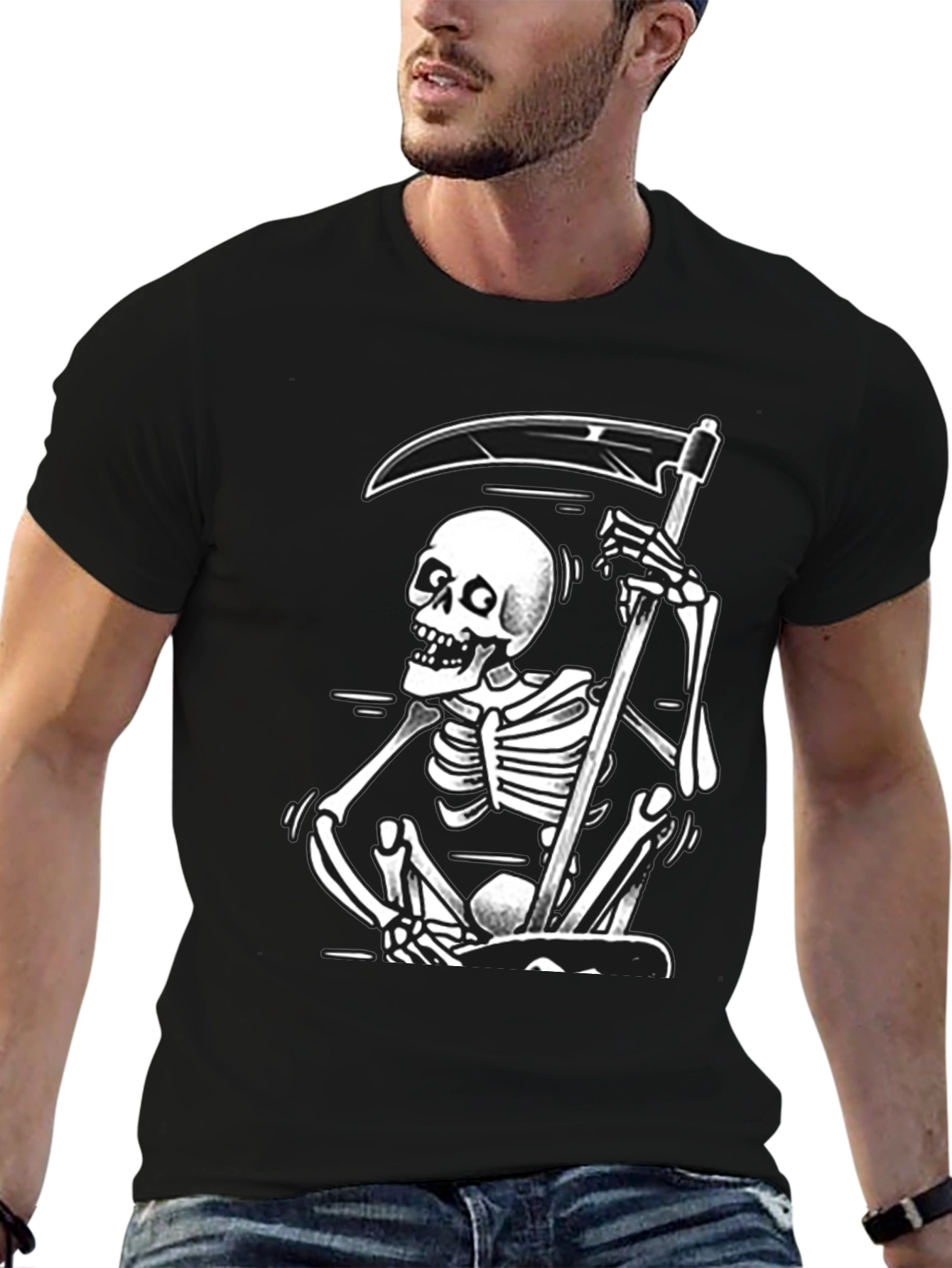 Black Grim Reaper Graphic Tee - Black Skull T-Shirt view 6