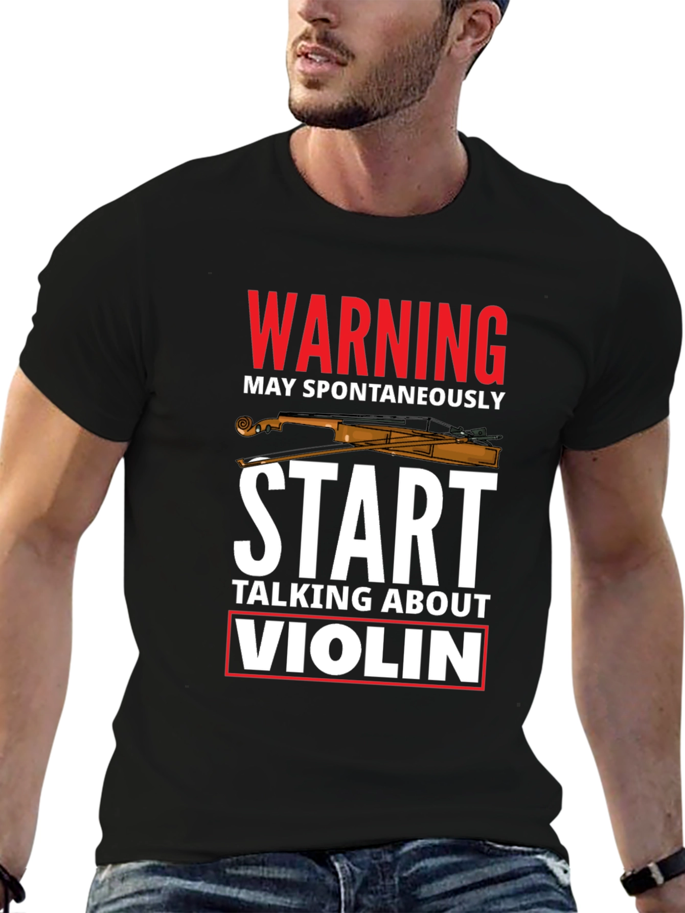 Black Warning May Spontaneously Talk About Violin T-Shirt view 6