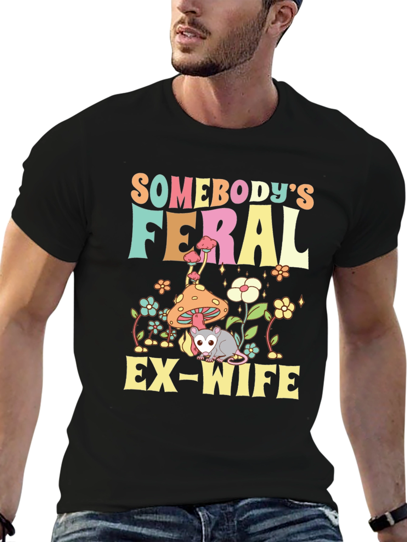 Black Feral Ex-Wife T-Shirt - Funny Graphic Tee view 6